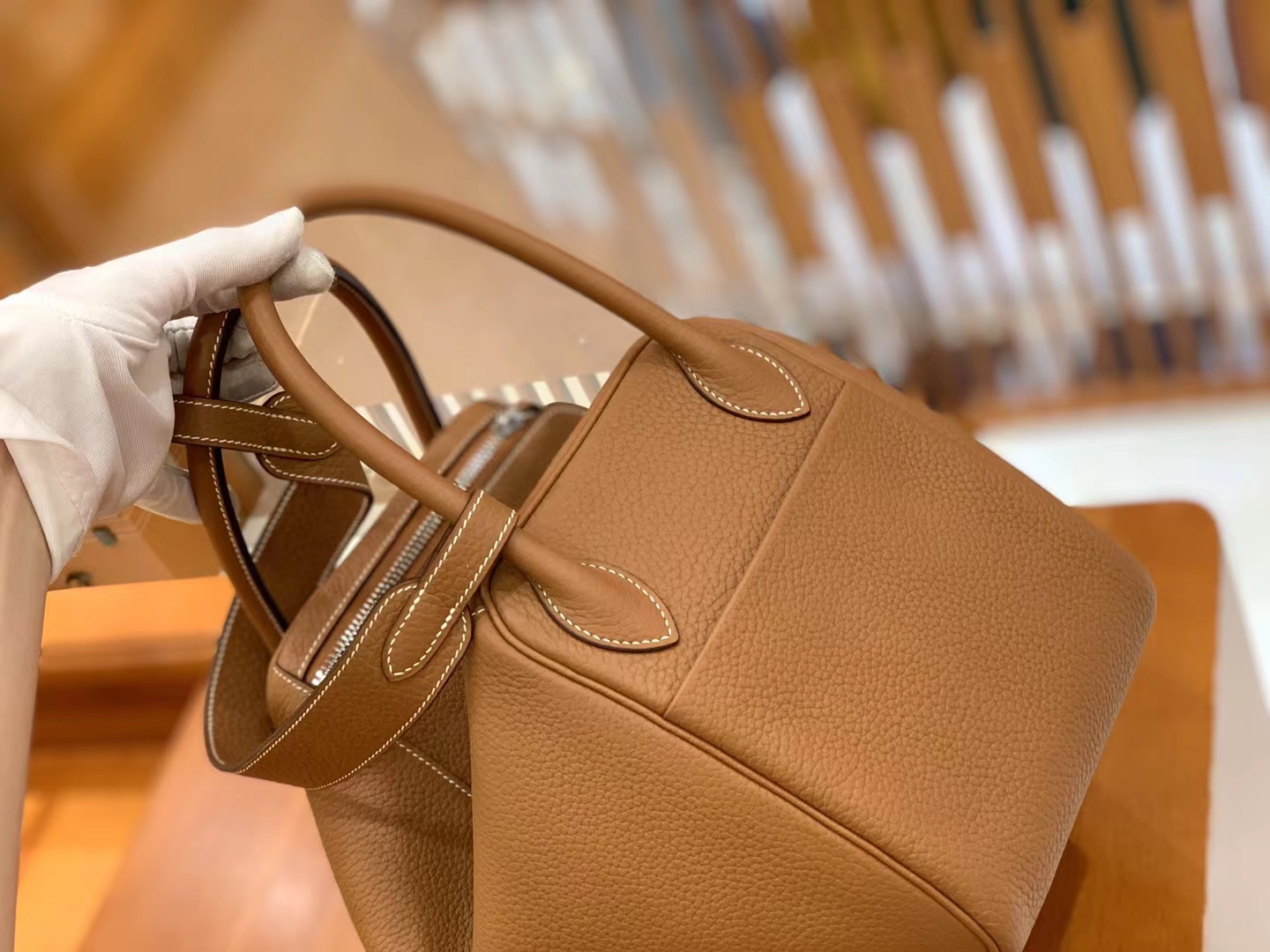 Hermès（爱马仕）Lindy 琳迪包 金棕 进口TC大牛皮 银扣 30cm 原版蜜蜡线 顶级手缝