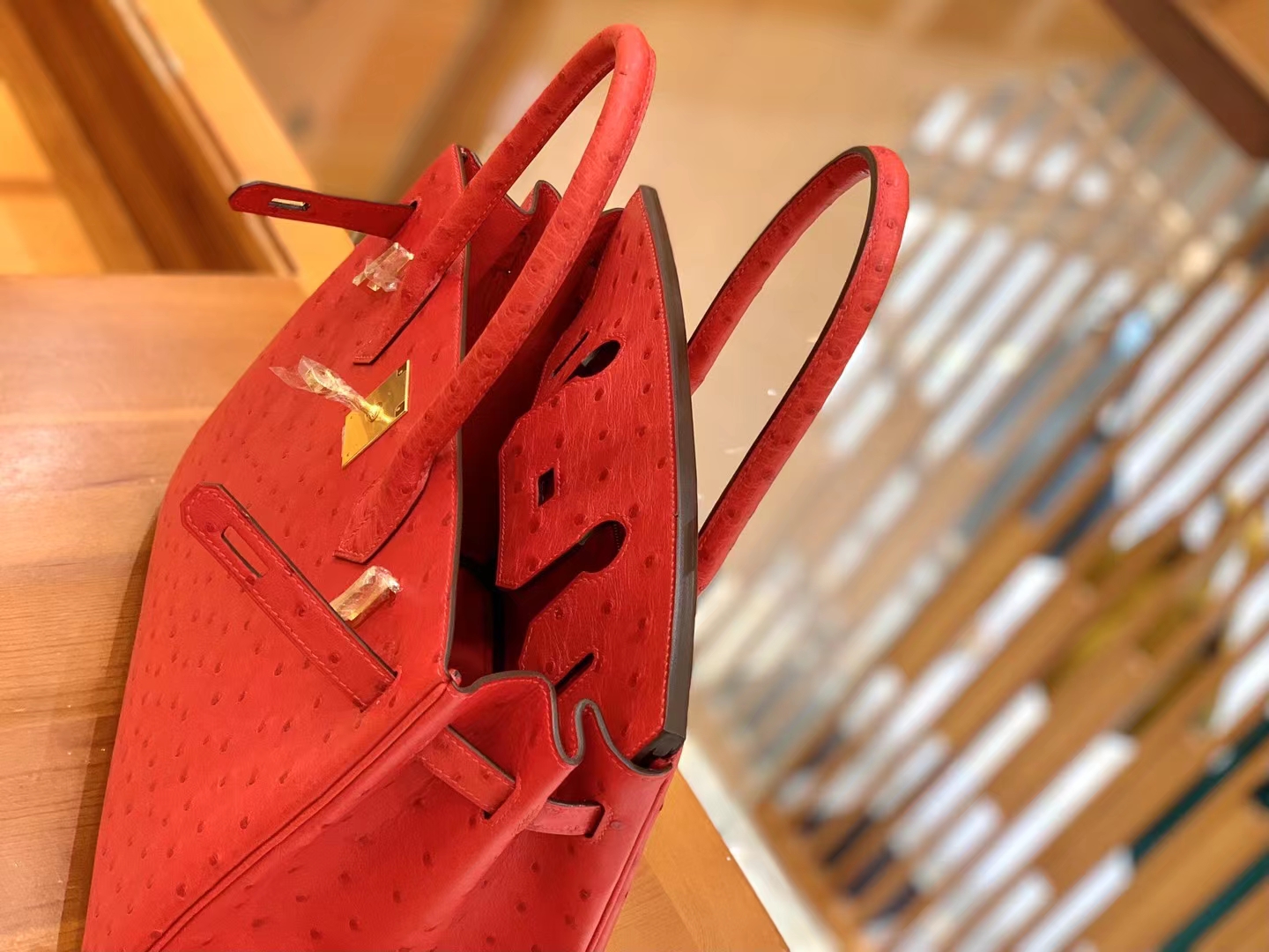 Hermès（爱马仕）Birkin 铂金包 南非KK鸵鸟皮 大红色 金扣 30cm 原版蜜蜡线 顶级手缝