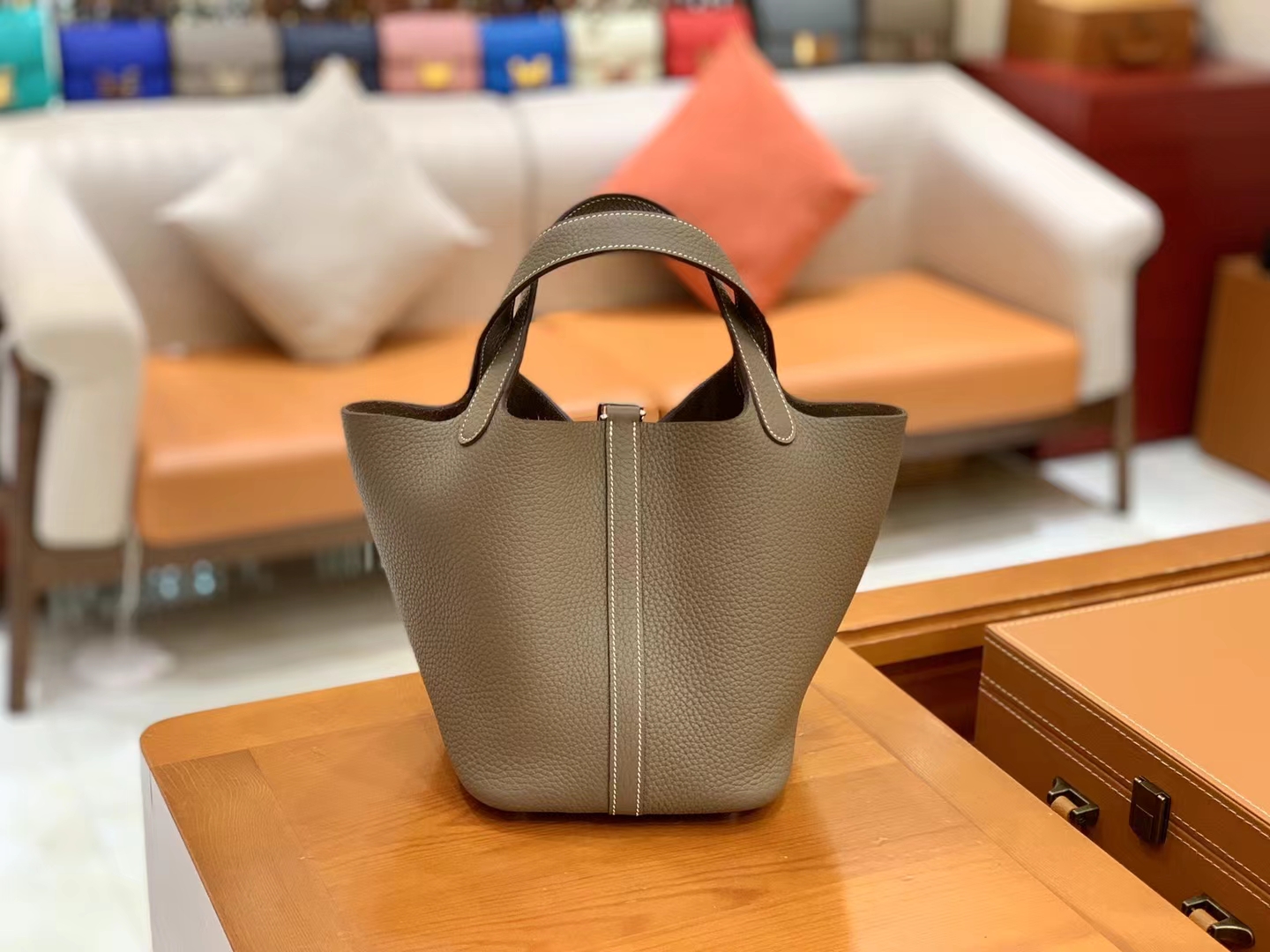 Hermès（爱马仕）Picotin 菜篮子 大象灰 进口TC大牛皮 银扣 18cm 原版蜜蜡线 顶级手缝