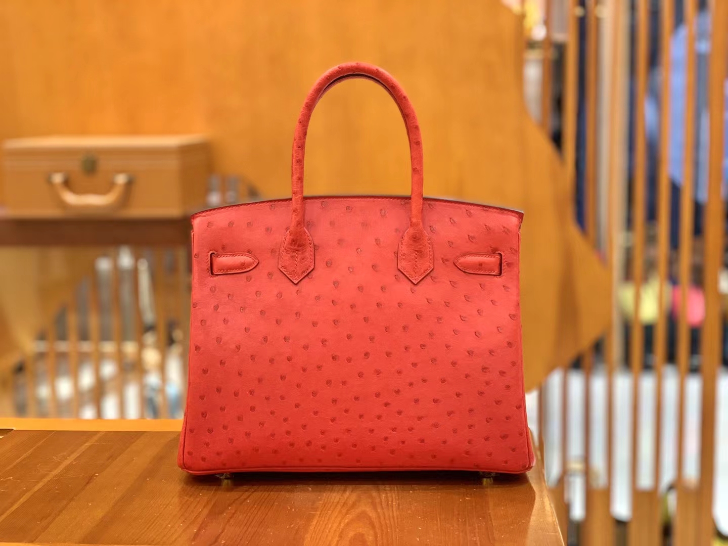 Hermès（爱马仕）Birkin 铂金包 南非KK鸵鸟皮 大红色 金扣 30cm 原版蜜蜡线 顶级手缝
