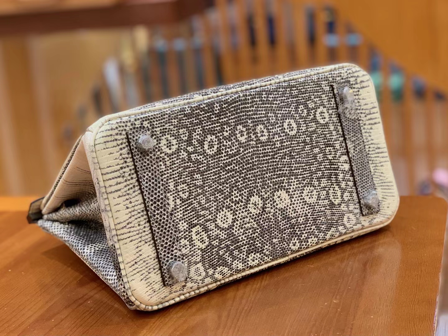 Hermès（爱马仕）Birkin 铂金包 原色 南非野生蜥蜴皮 银扣 25cm 原版蜜蜡线 顶级手缝