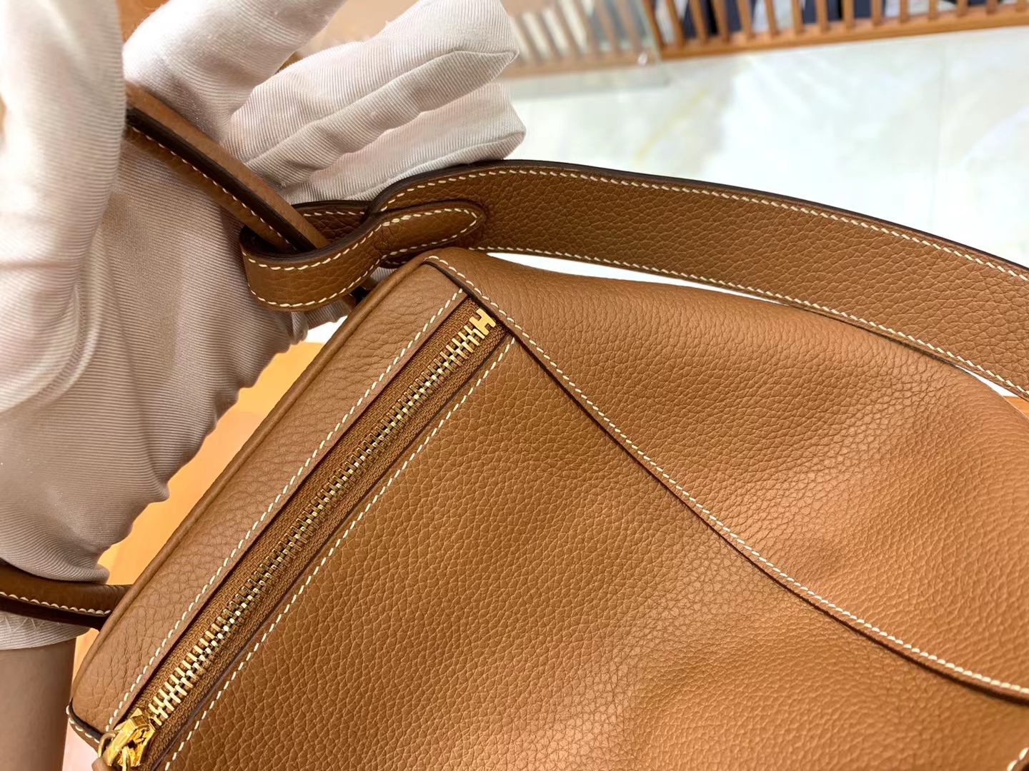 Hermès（爱马仕）Lindy 琳迪包 金棕 进口TC大牛皮 金扣 30cm 原版蜜蜡线 顶级手缝