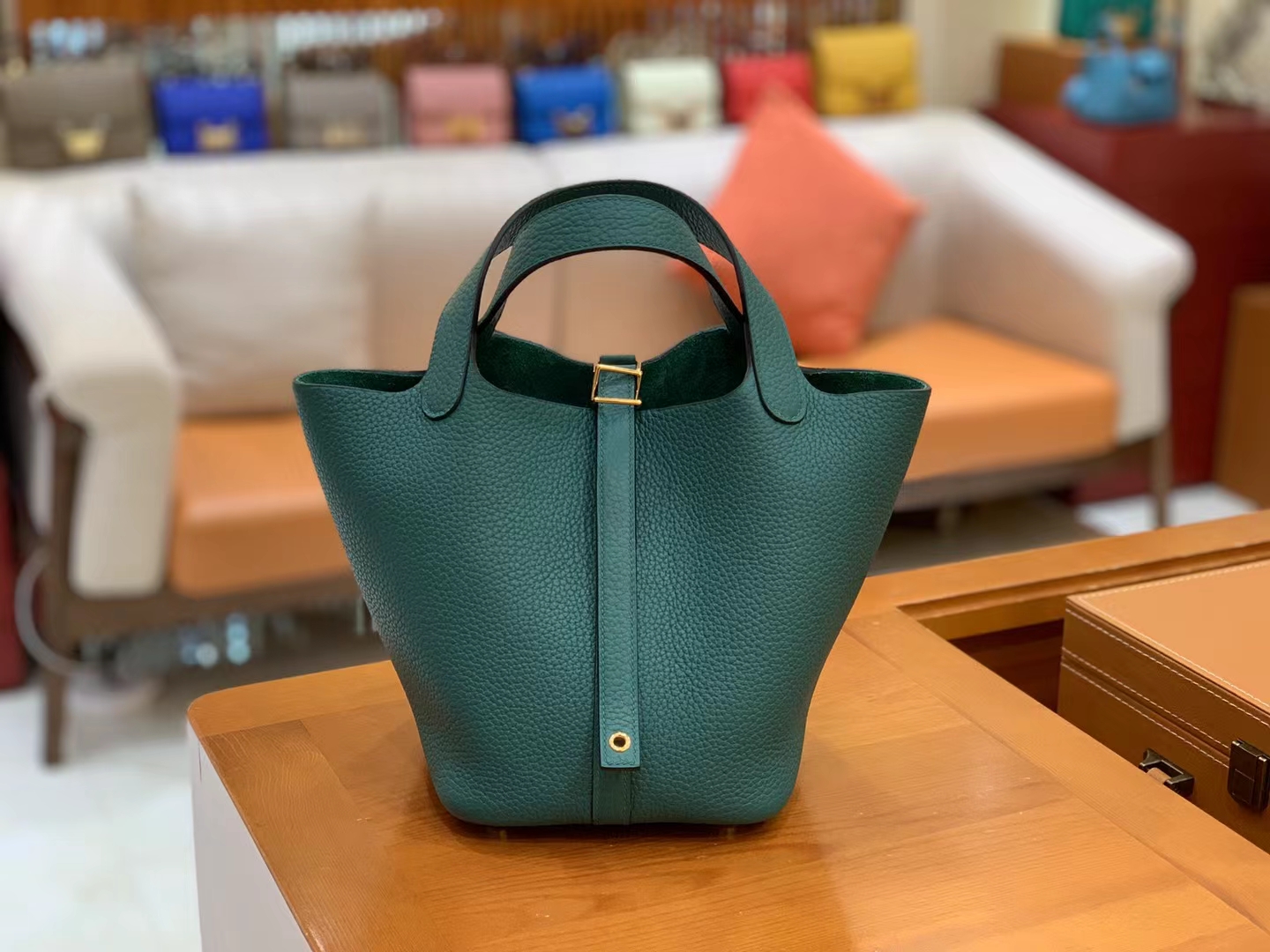 Hermès（爱马仕）Picotin 菜篮子 孔雀绿 进口TC大牛皮 金扣 18cm 原版蜜蜡线 顶级手缝