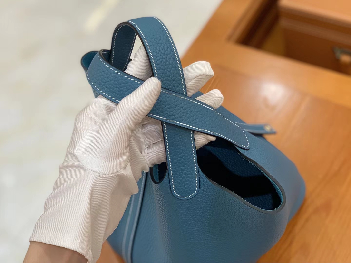 Hermès（爱马仕）Picotin 菜篮子 牛仔蓝 进口TC大牛皮 金扣 18cm 原版蜜蜡线 顶级手缝