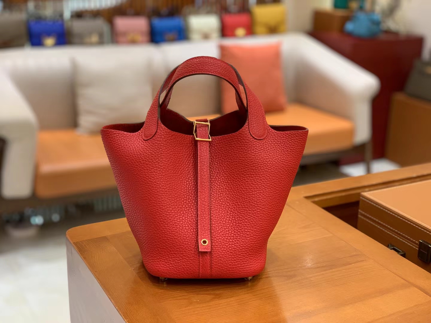 Hermès（爱马仕）Picotin 菜篮子 大红 进口TC大牛皮 金扣 18cm 原版蜜蜡线 顶级手缝