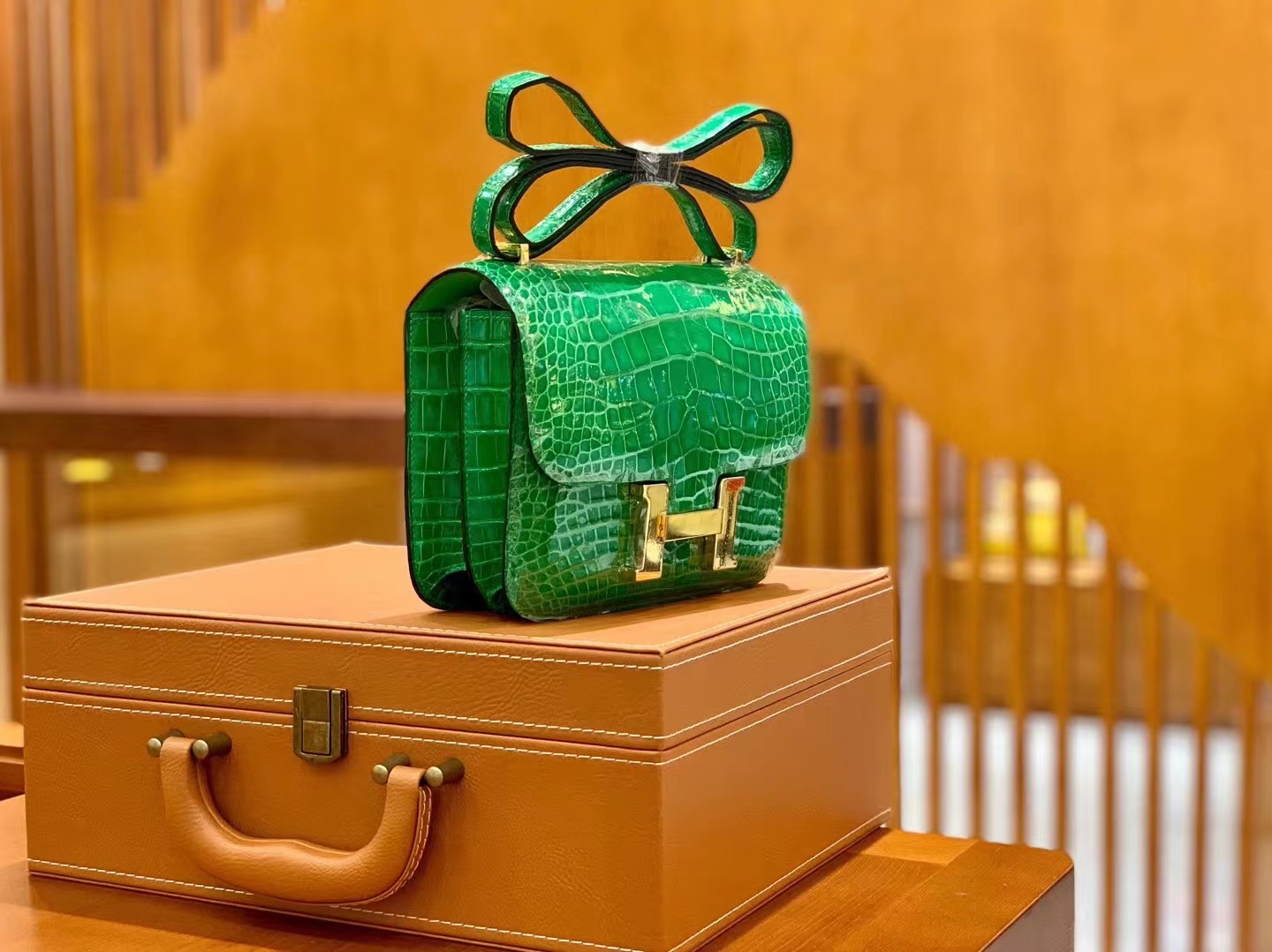 Hermès（爱马仕）Constance 康斯坦斯 仙人掌绿 进口美洲鳄鱼皮 金扣 19cm 原版蜜蜡线 顶级手缝