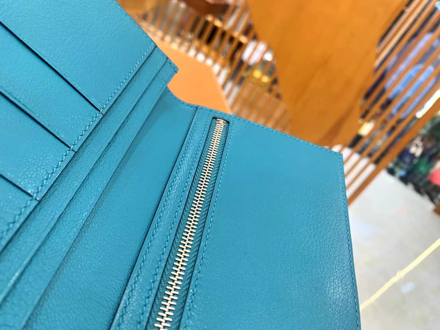 Hermès（爱马仕）Bearn 长夹 孔雀蓝 一级雾面美洲鳄鱼皮 金扣 原版蜜蜡线 顶级手缝