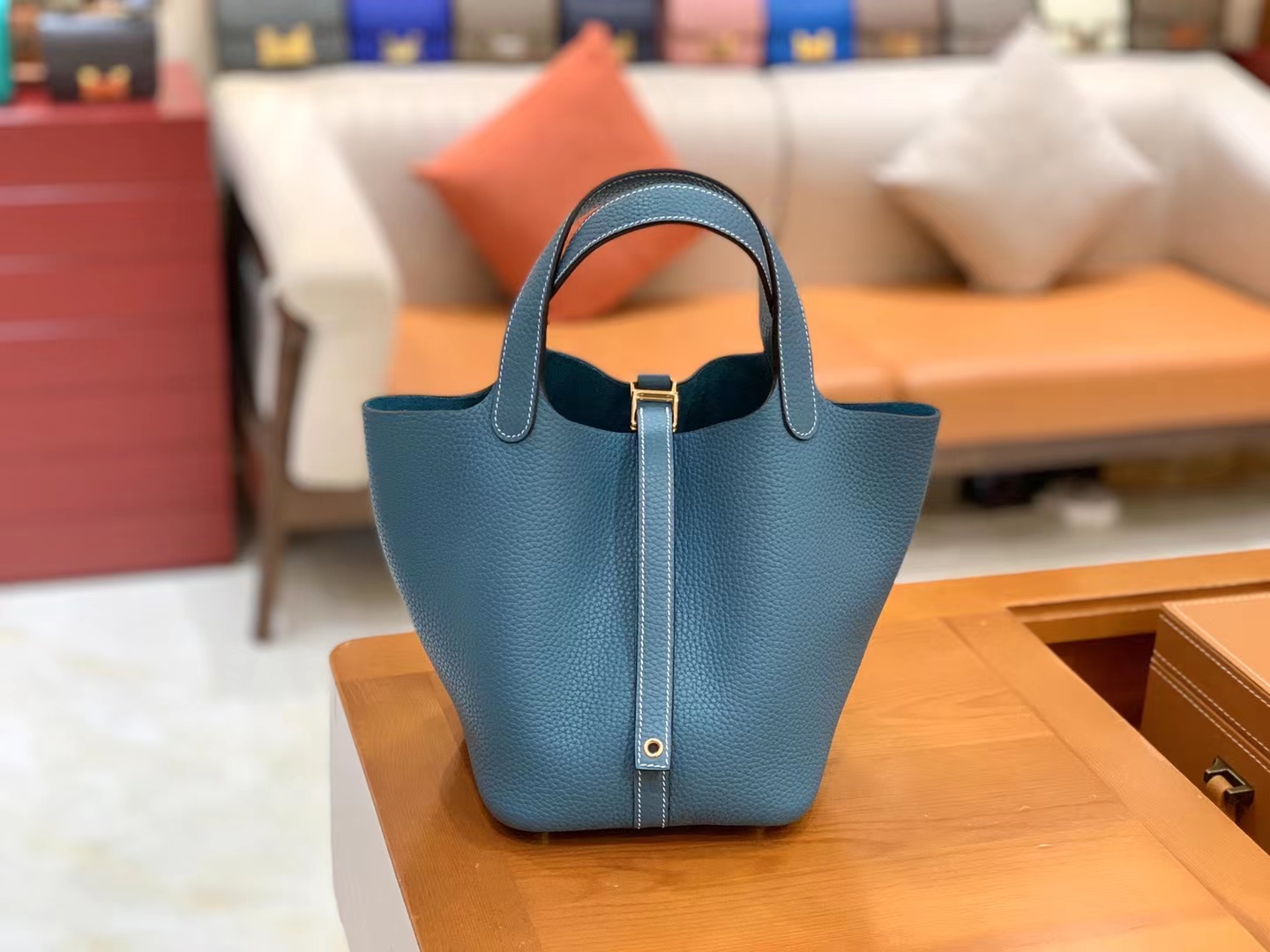 Hermès（爱马仕）Picotin 菜篮子 牛仔蓝 进口TC大牛皮 金扣 18cm 原版蜜蜡线 顶级手缝