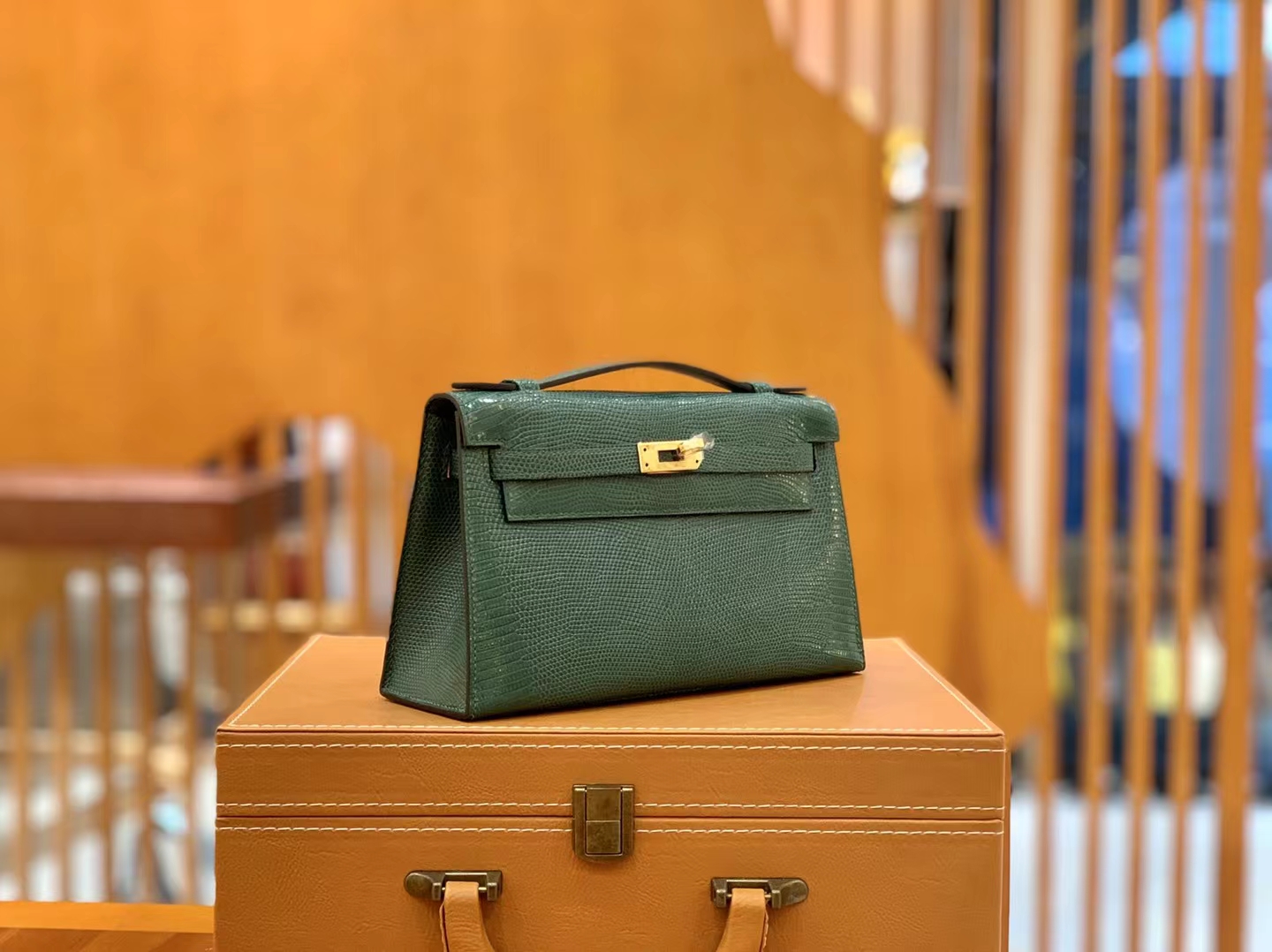 Hermès（爱马仕）Mini Kelly 迷你凯莉 孔雀绿 野生蜥蜴皮 金扣 一代 原版蜜蜡线 顶级手缝