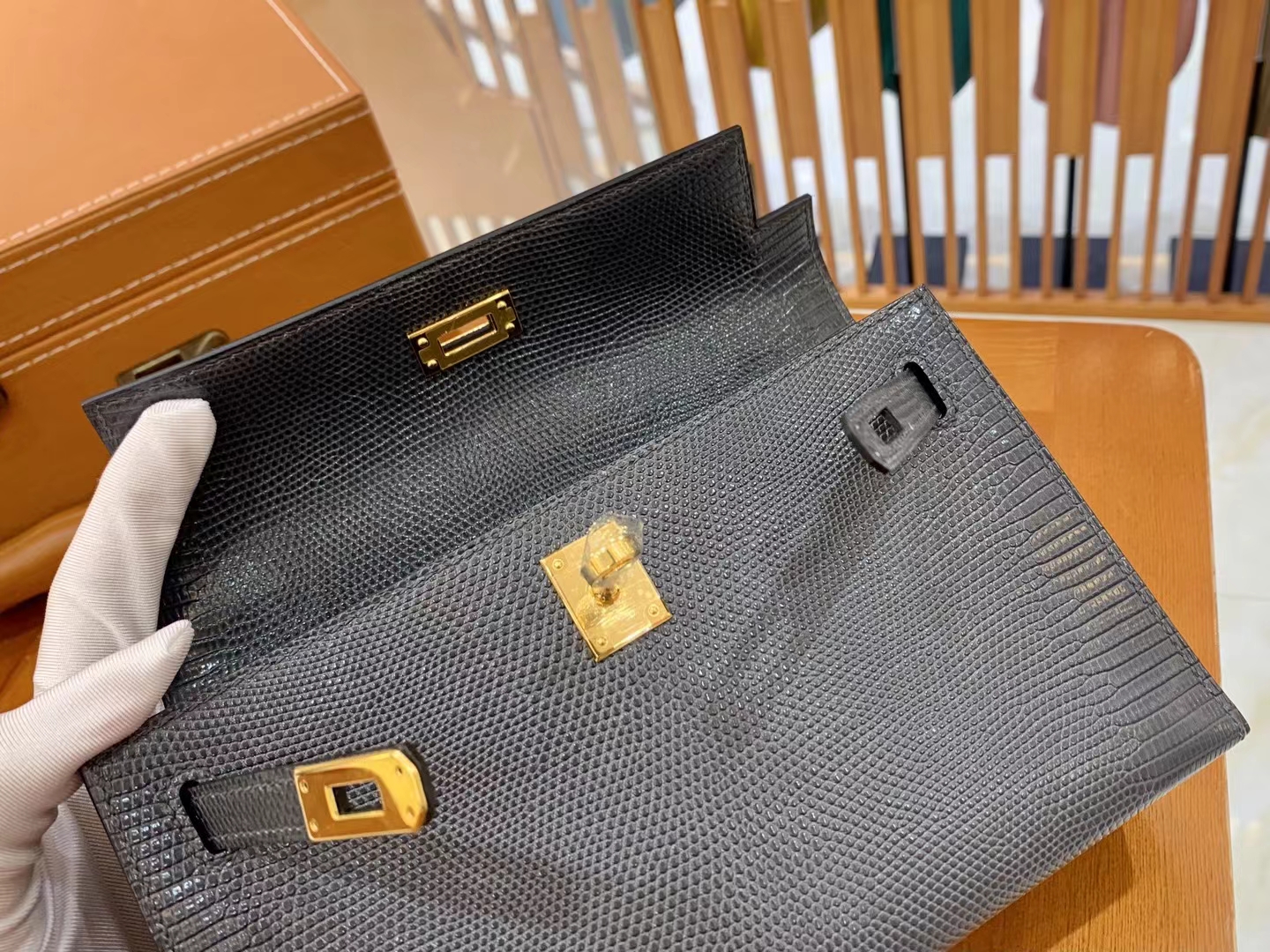 Hermès（爱马仕）Mini Kelly 迷你凯莉 锡器灰 野生蜥蜴皮 金扣 一代 原版蜜蜡线 顶级手缝