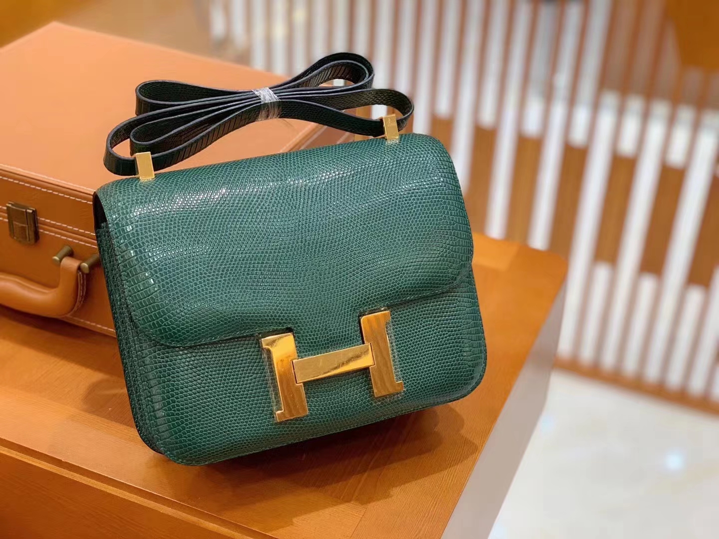 Hermès（爱马仕）Constance 康康 南非野生蜥蜴皮 孔雀绿 金扣 24cm 原版蜜蜡线 顶级手缝