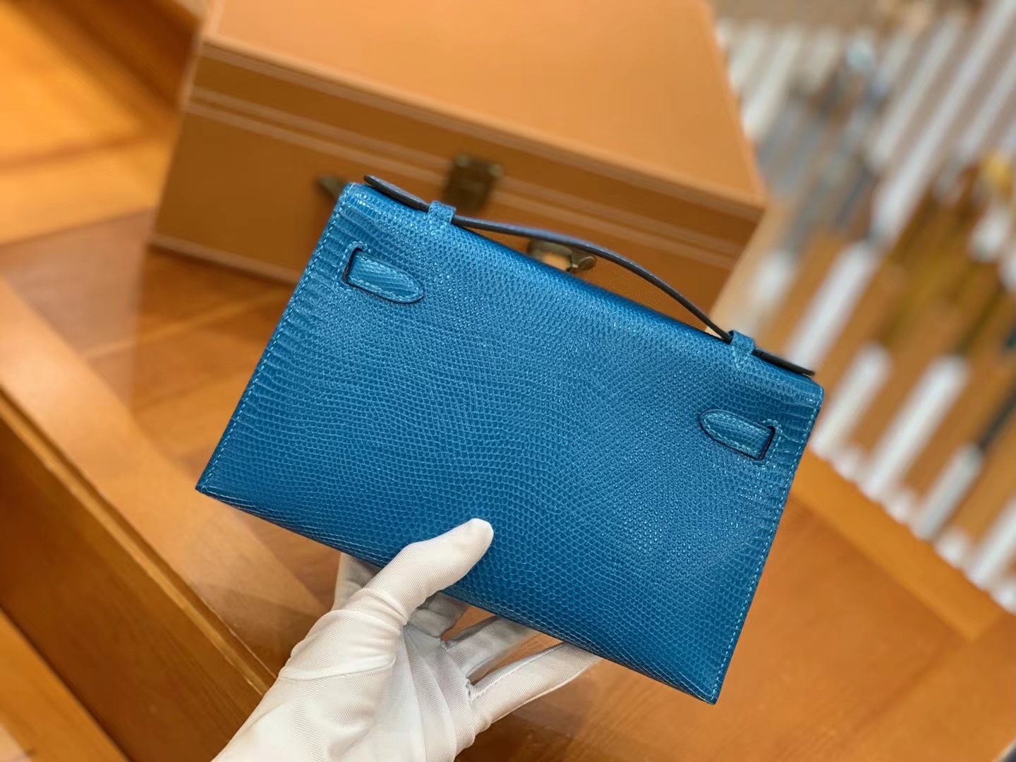 Hermès（爱马仕）Mini Kelly 迷你凯莉 伊兹密尔蓝 野生蜥蜴皮 金扣 一代 原版蜜蜡线 顶级手缝