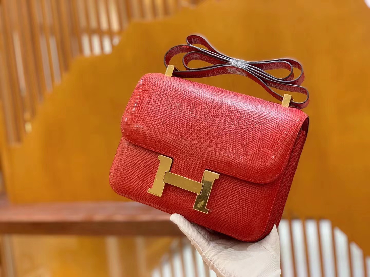 Hermès（爱马仕）Constance 康康 南非野生蜥蜴皮 大红色 金扣 24cm 原版蜜蜡线 顶级手缝