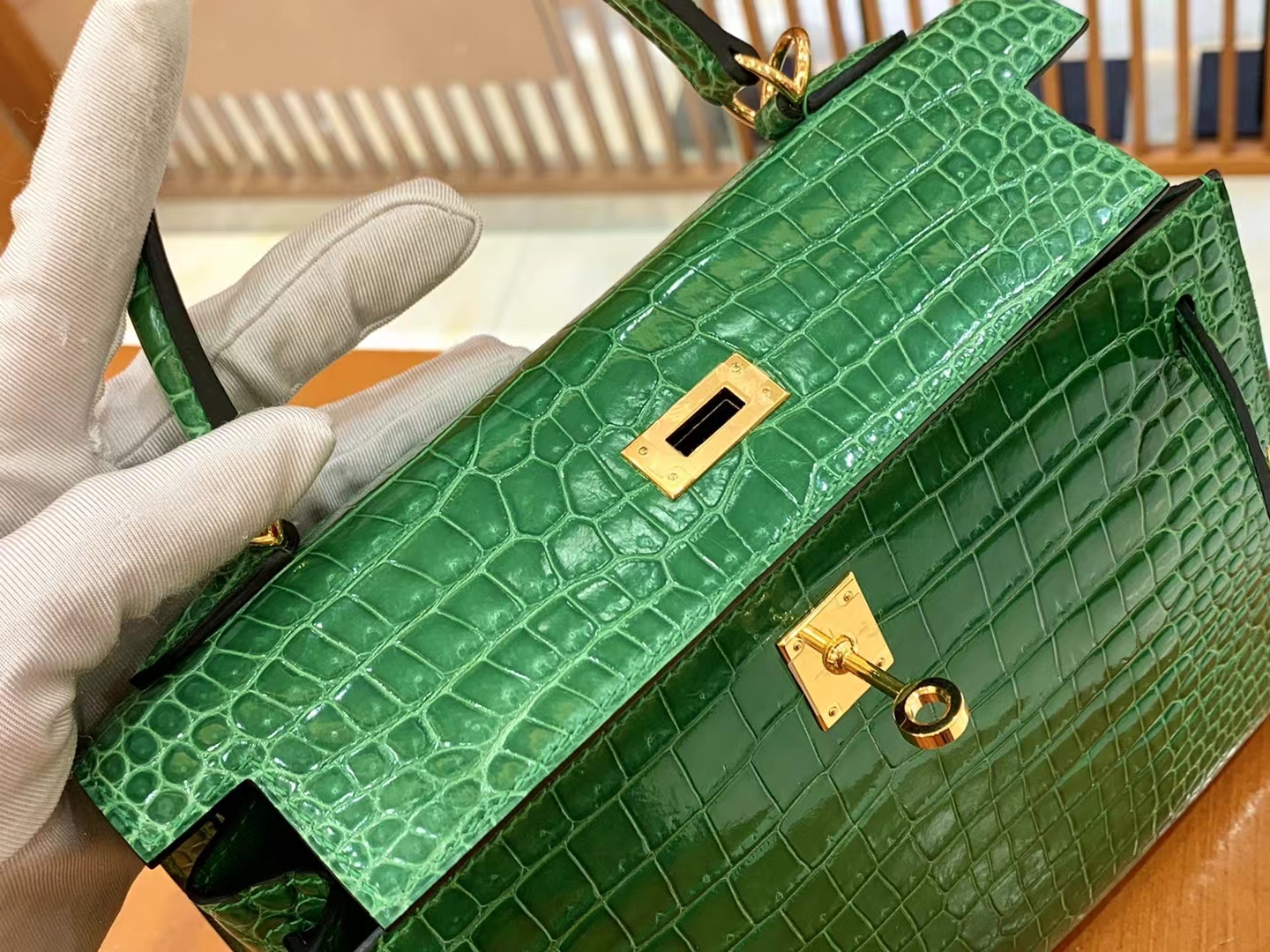 Hermès（爱马仕）Kelly 凯莉包 仙人掌绿 进口一级皮 倒V级别 金扣 25cm 原版蜜蜡线 顶级手缝