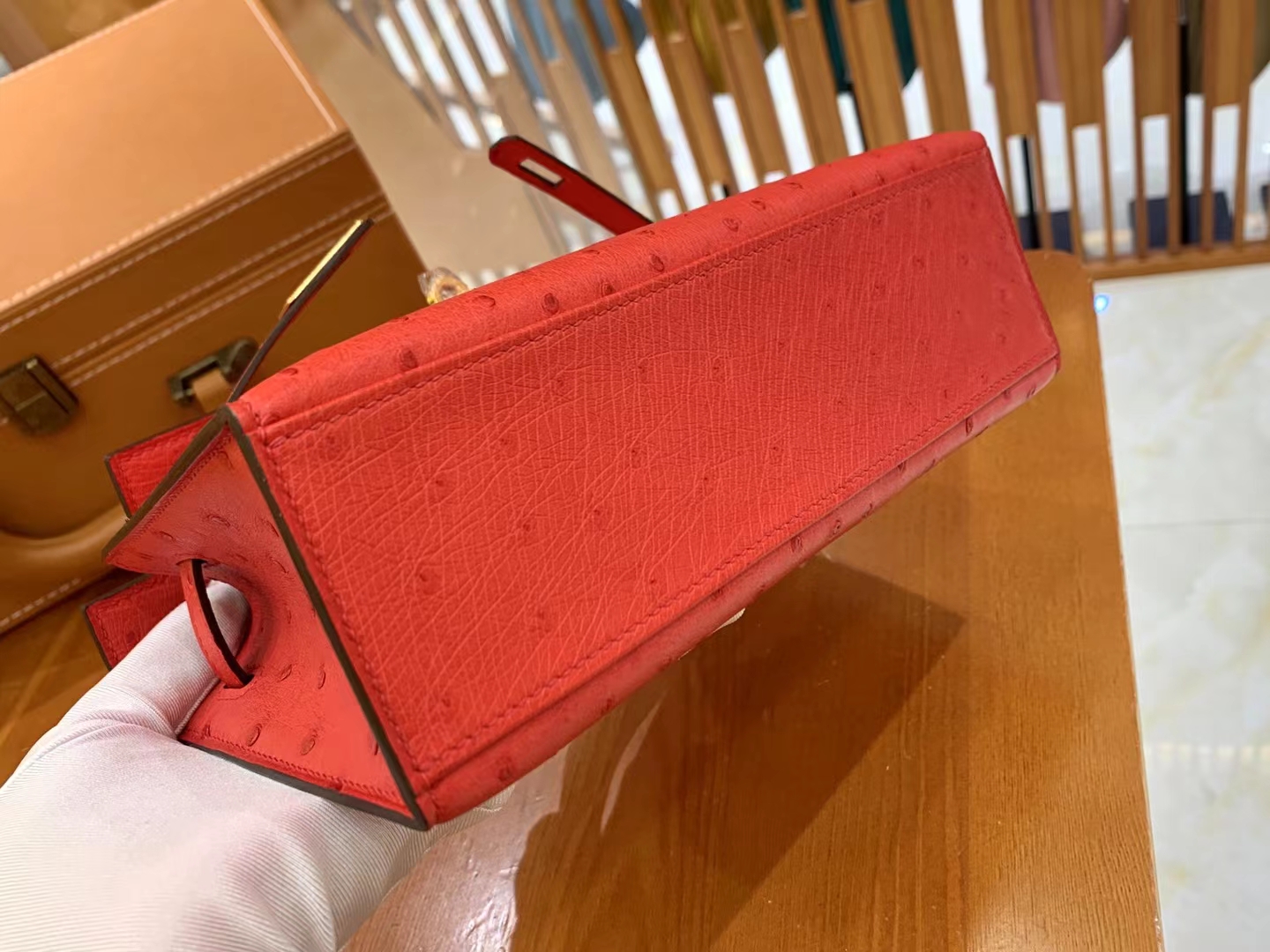 Hermès（爱马仕）Mini Kelly 迷你凯莉 大红 KK鸵鸟皮 金扣 一代 原版蜜蜡线 顶级手缝