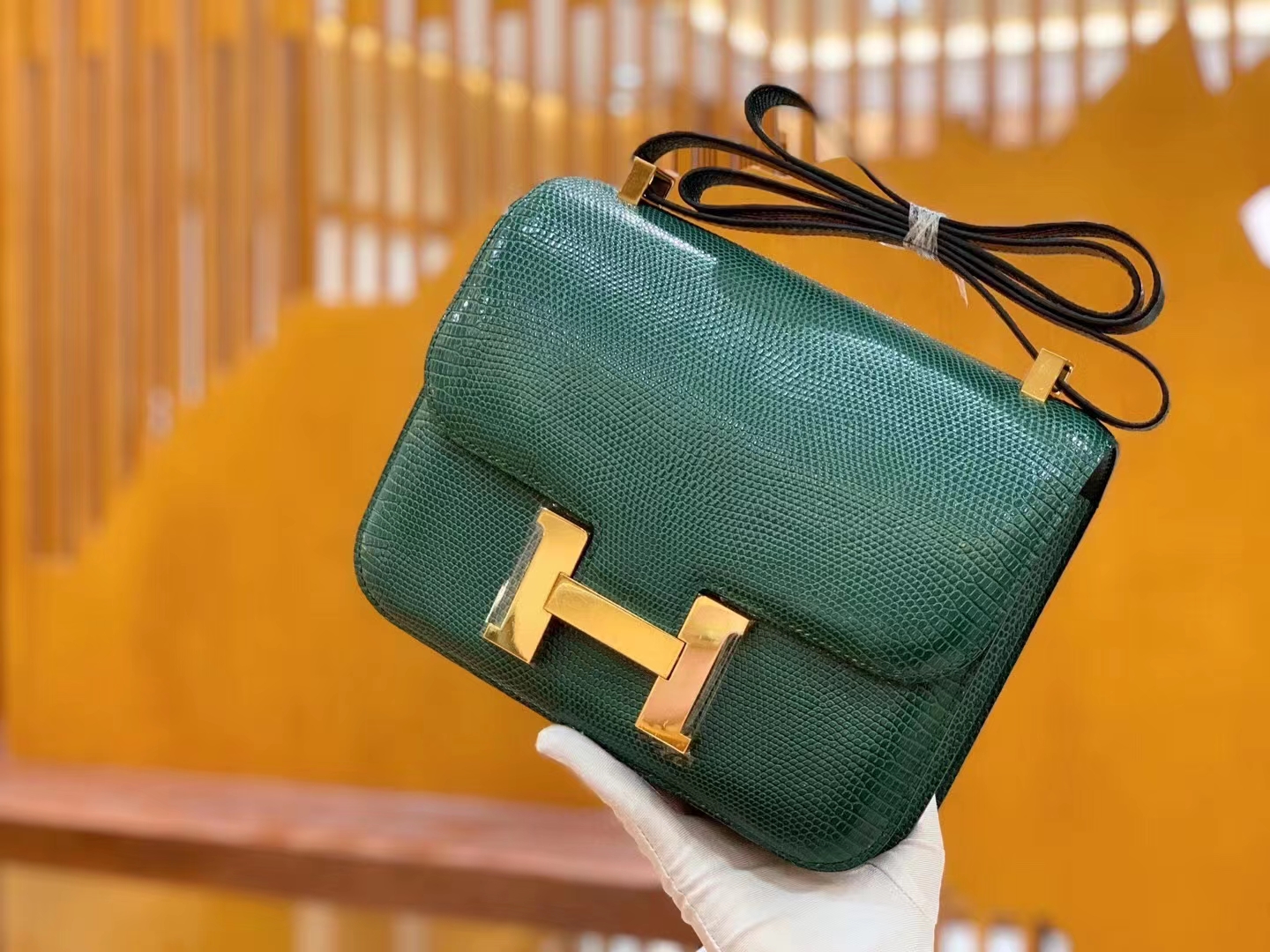 Hermès（爱马仕）Constance 康康 南非野生蜥蜴皮 孔雀绿 金扣 24cm 原版蜜蜡线 顶级手缝