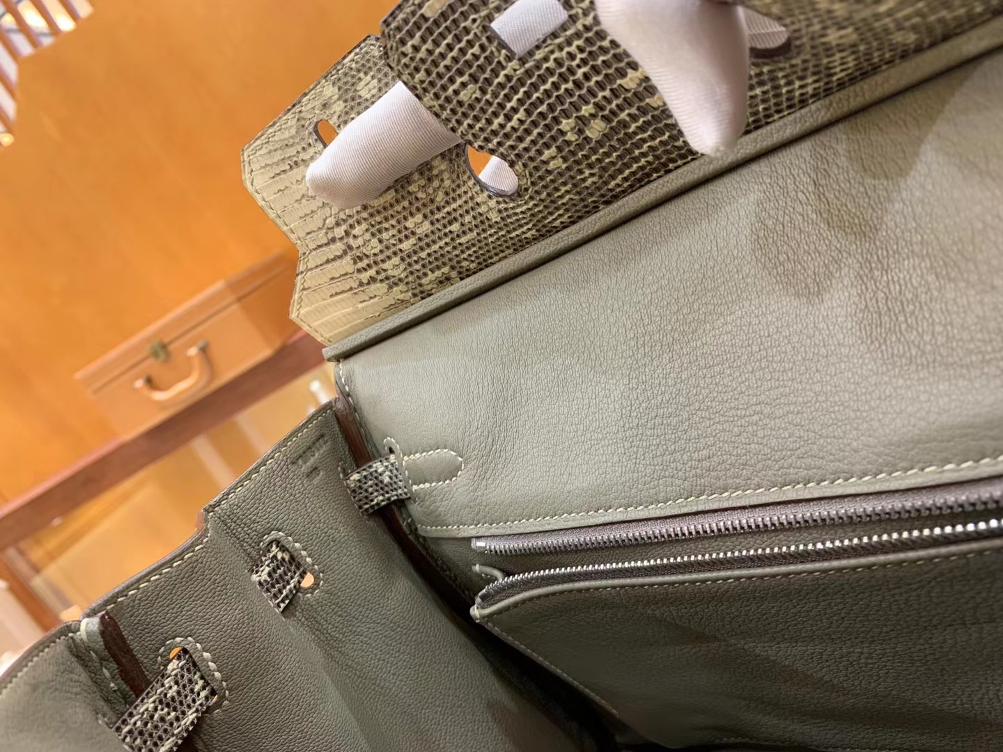 Hermès（爱马仕）Birkin 铂金包 原色 南非野生蜥蜴皮 银扣 25cm 原版蜜蜡线 顶级手缝