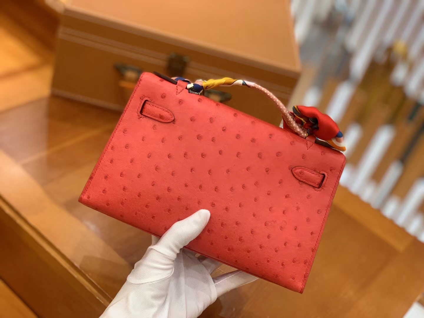 Hermès（爱马仕）Mini Kelly 迷你凯莉 大红 KK鸵鸟皮 金扣 一代 原版蜜蜡线 顶级手缝