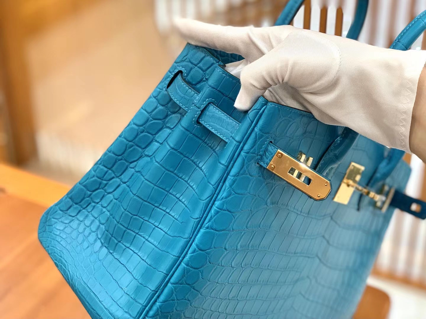 Hermès（爱马仕）Birkin 铂金包 孔雀蓝 进口一级皮 尼罗鳄 金扣 30cm 原版蜜蜡线 顶级手缝