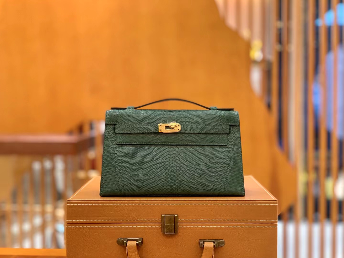 Hermès（爱马仕）Mini Kelly 迷你凯莉 孔雀绿 野生蜥蜴皮 金扣 一代 原版蜜蜡线 顶级手缝