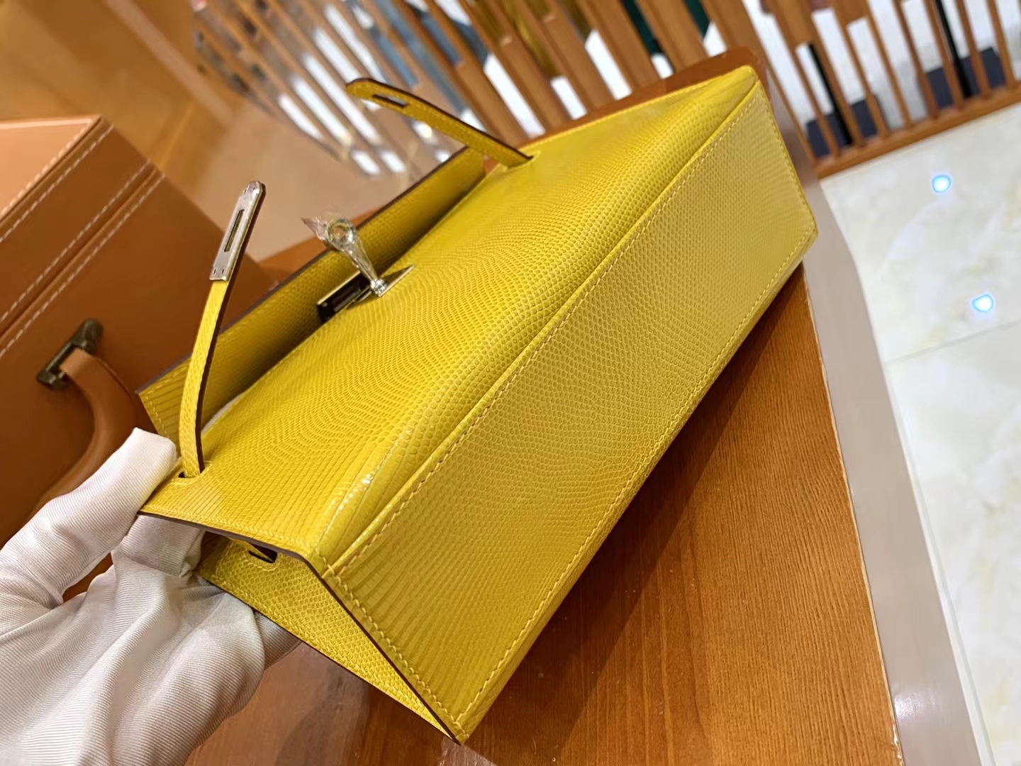 Hermès（爱马仕）Mini Kelly 迷你凯莉 那不勒斯黄 野生蜥蜴皮 银扣 一代 原版蜜蜡线 顶级手缝