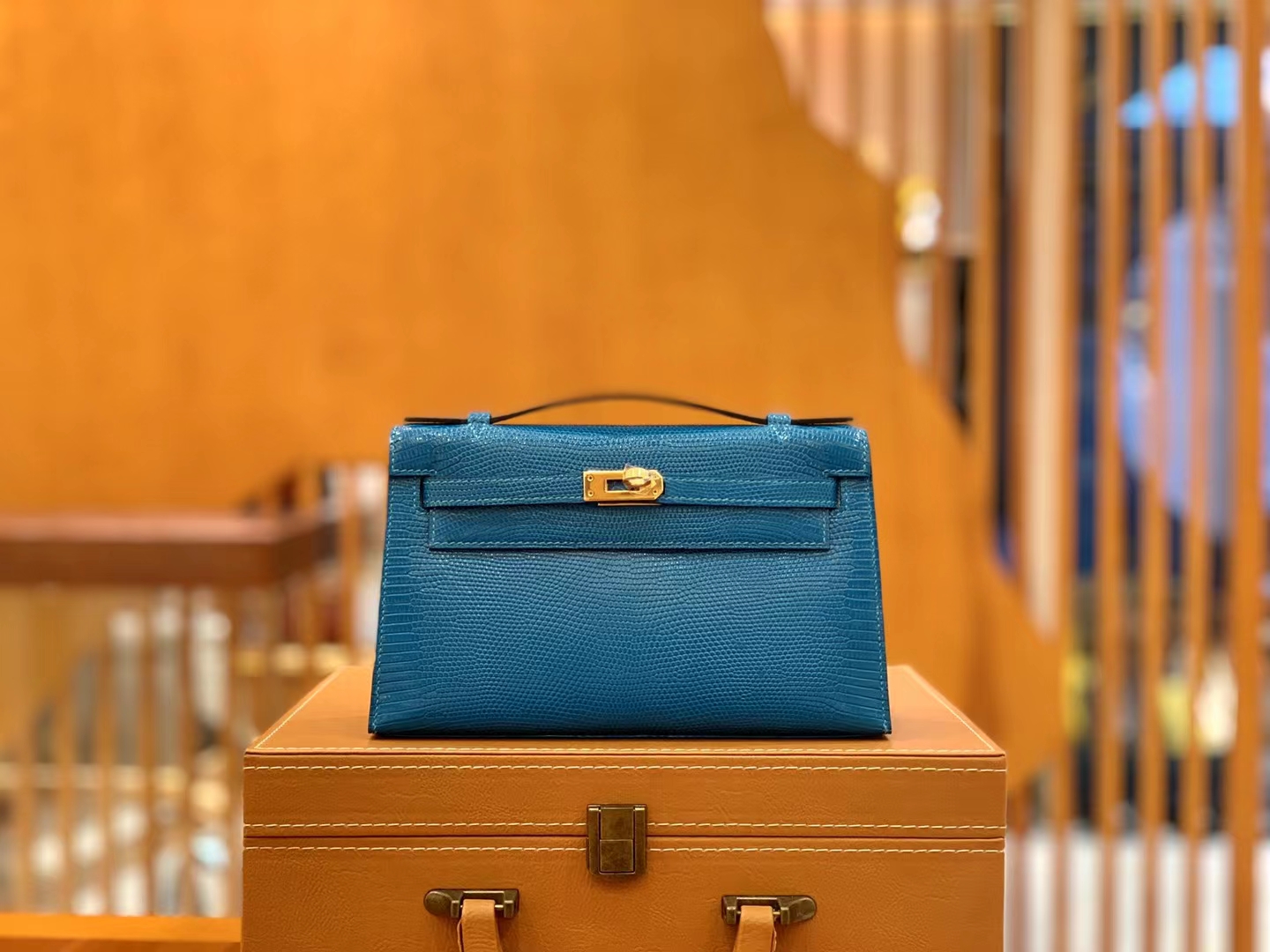 Hermès（爱马仕）Mini Kelly 迷你凯莉 伊兹密尔蓝 野生蜥蜴皮 金扣 一代 原版蜜蜡线 顶级手缝