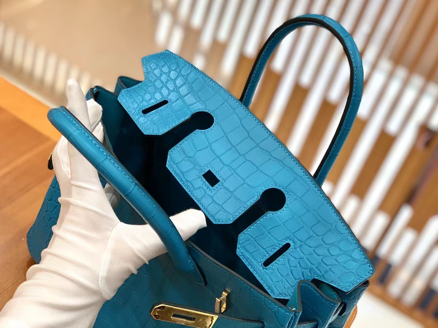 Hermès（爱马仕）Birkin 铂金包 孔雀蓝 进口一级皮 尼罗鳄 金扣 30cm 原版蜜蜡线 顶级手缝