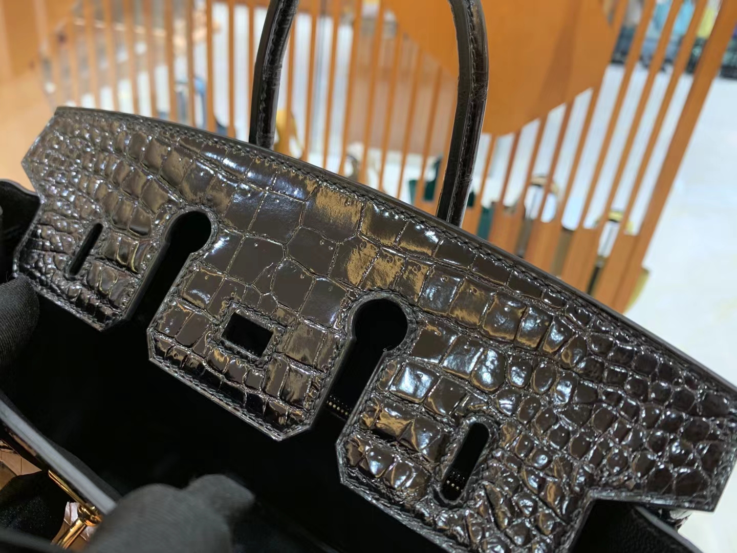 Hermès（爱马仕）Birkin 铂金包 经典黑 进口一级皮 湾鳄 金扣 25cm 原版蜜蜡线 顶级手缝