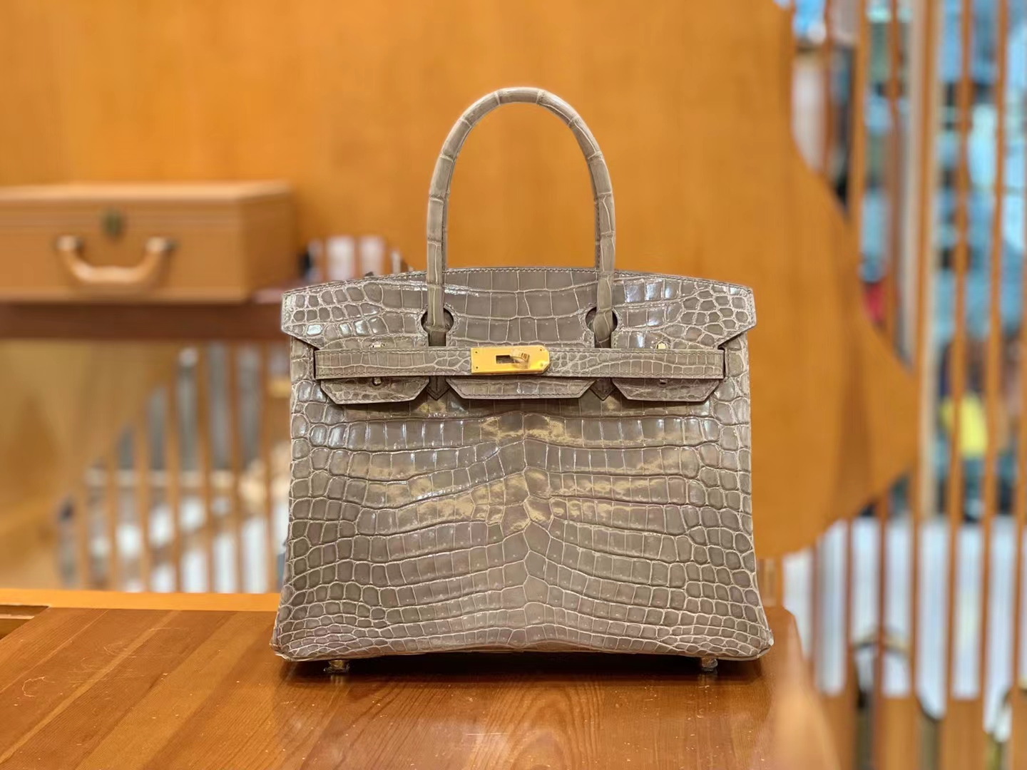 Hermès（爱马仕）Birkin 铂金包 大象灰 进口一级皮 尼罗鳄 金扣 30cm 原版蜜蜡线 顶级手缝
