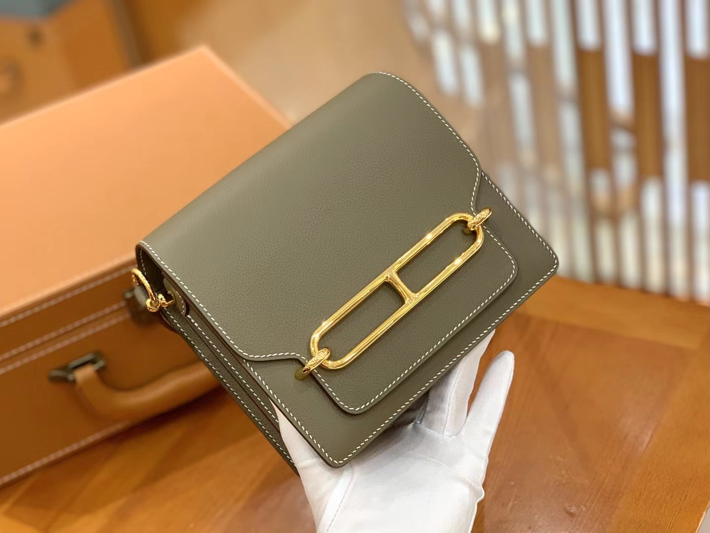 Hermès（爱马仕）Rouils Mini 大象灰 Evercolor牛皮 金扣 18cm 原版蜜蜡线 顶级手缝