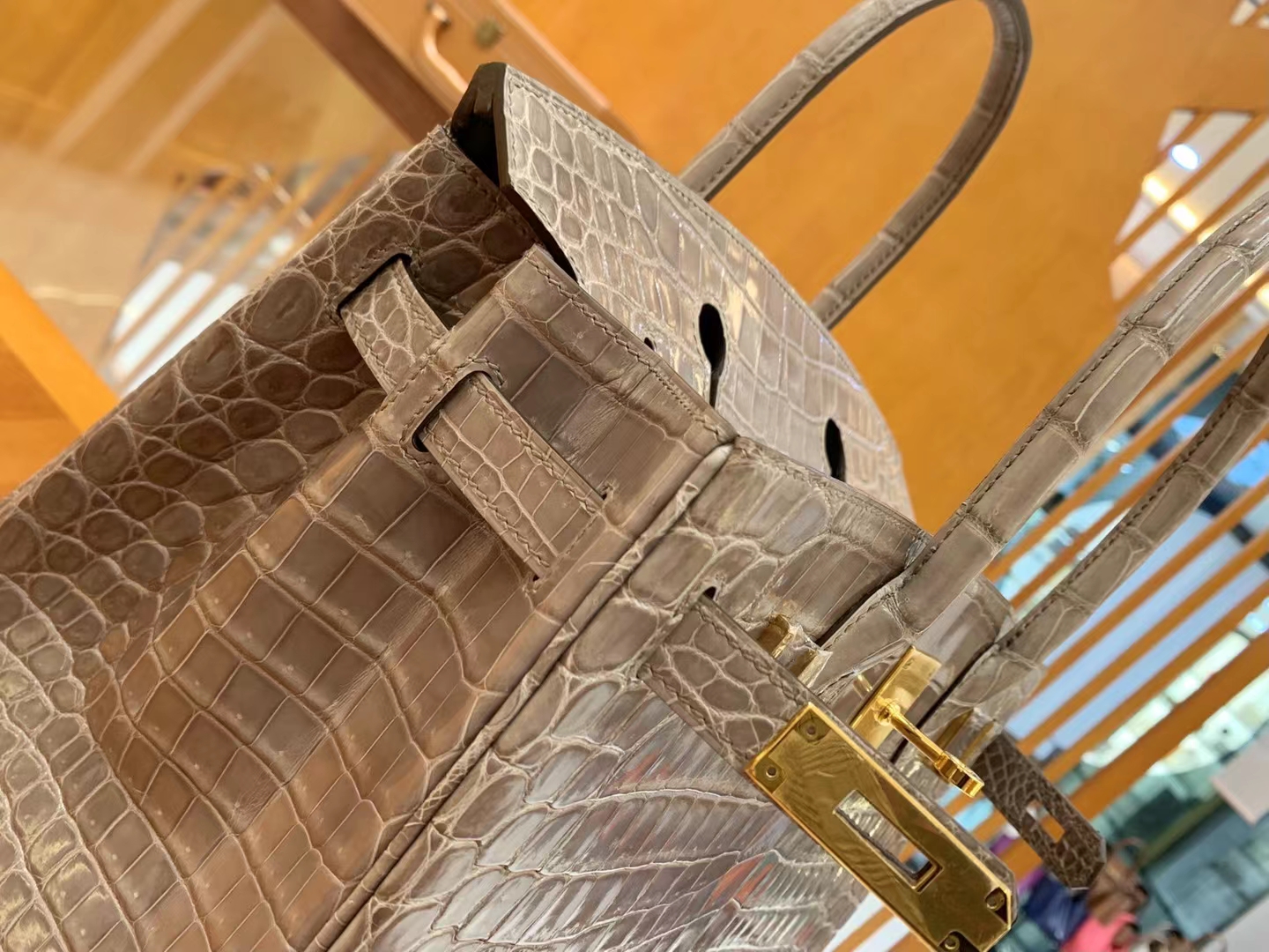 Hermès（爱马仕）Birkin 铂金包 大象灰 进口一级皮 尼罗鳄 金扣 30cm 原版蜜蜡线 顶级手缝