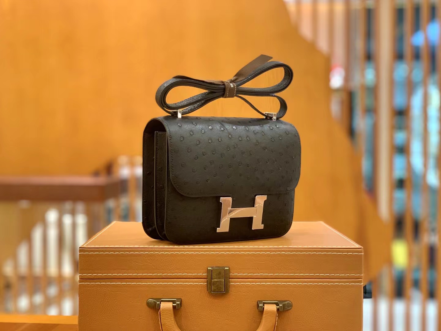 Hermès（爱马仕）Constance 康康 经典黑 南非KK鸵鸟皮 银扣 19cm 原版蜜蜡线 顶级手缝