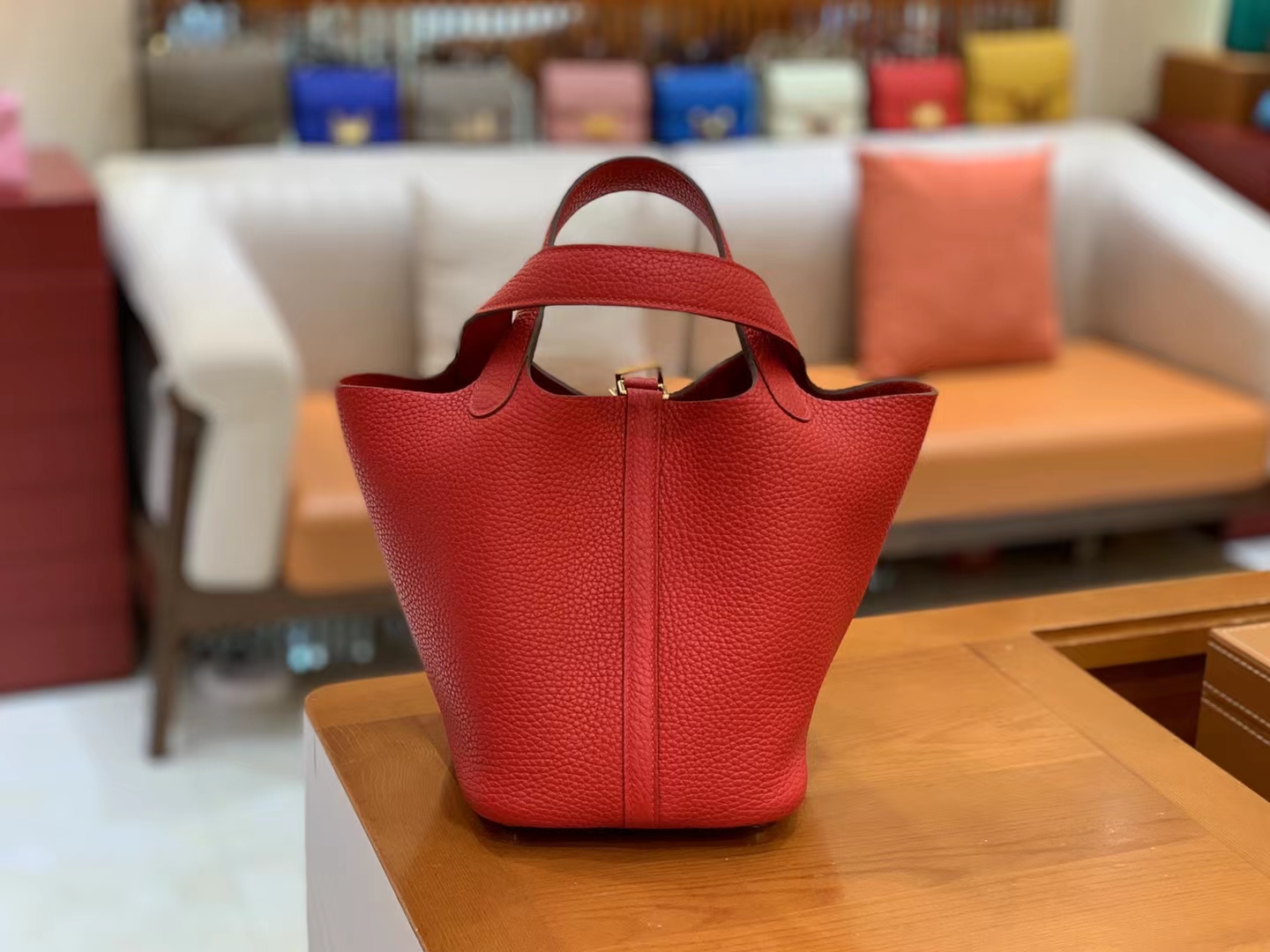 Hermès（爱马仕）Picotin 菜篮子 大红 进口TC大牛皮 金扣 18cm 原版蜜蜡线 顶级手缝