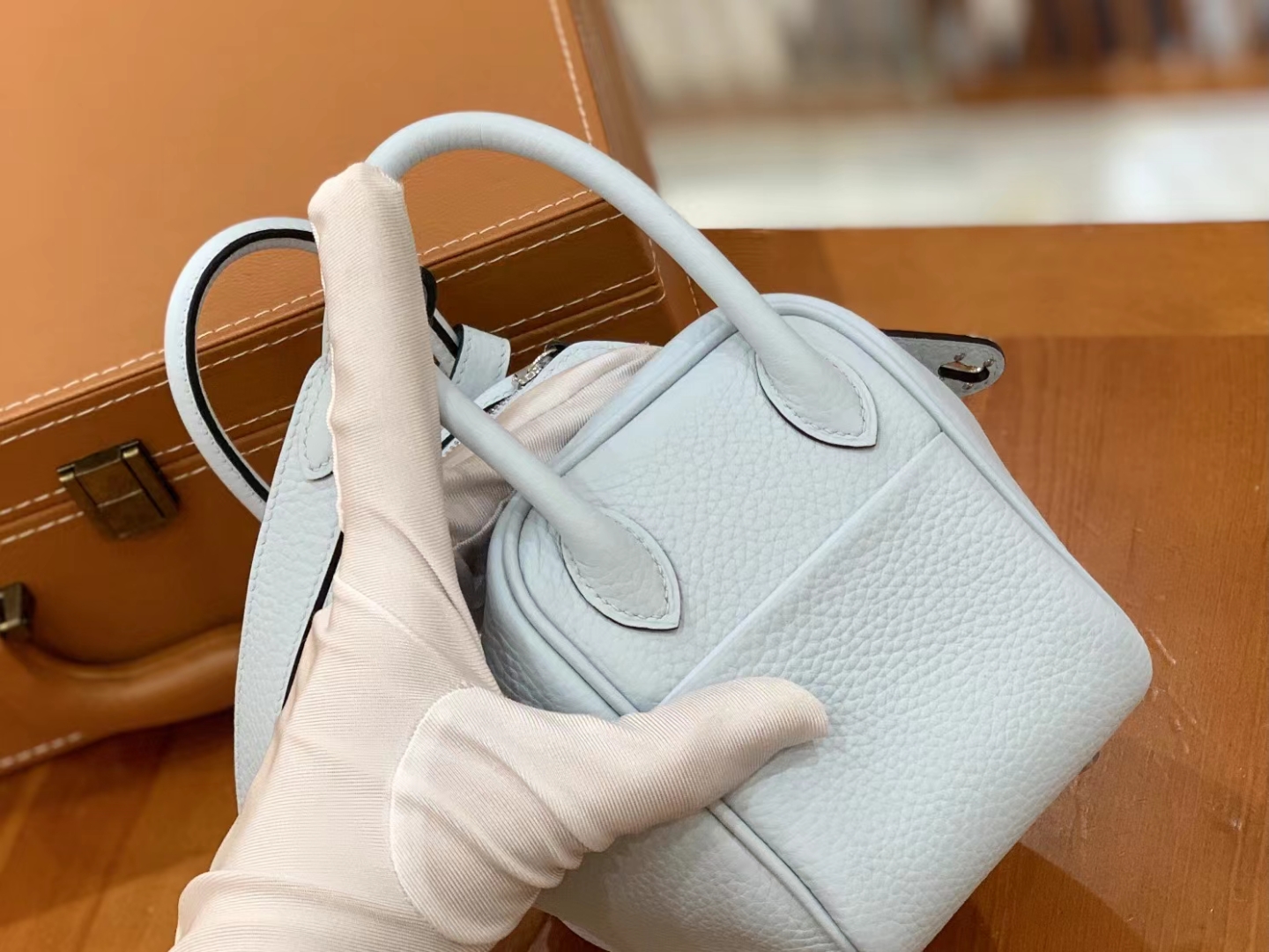 Hermès（爱马仕）Mini lindy 迷你琳迪包 圣杯蓝 进口TC大牛皮 银扣 原版蜜蜡线 顶级手缝