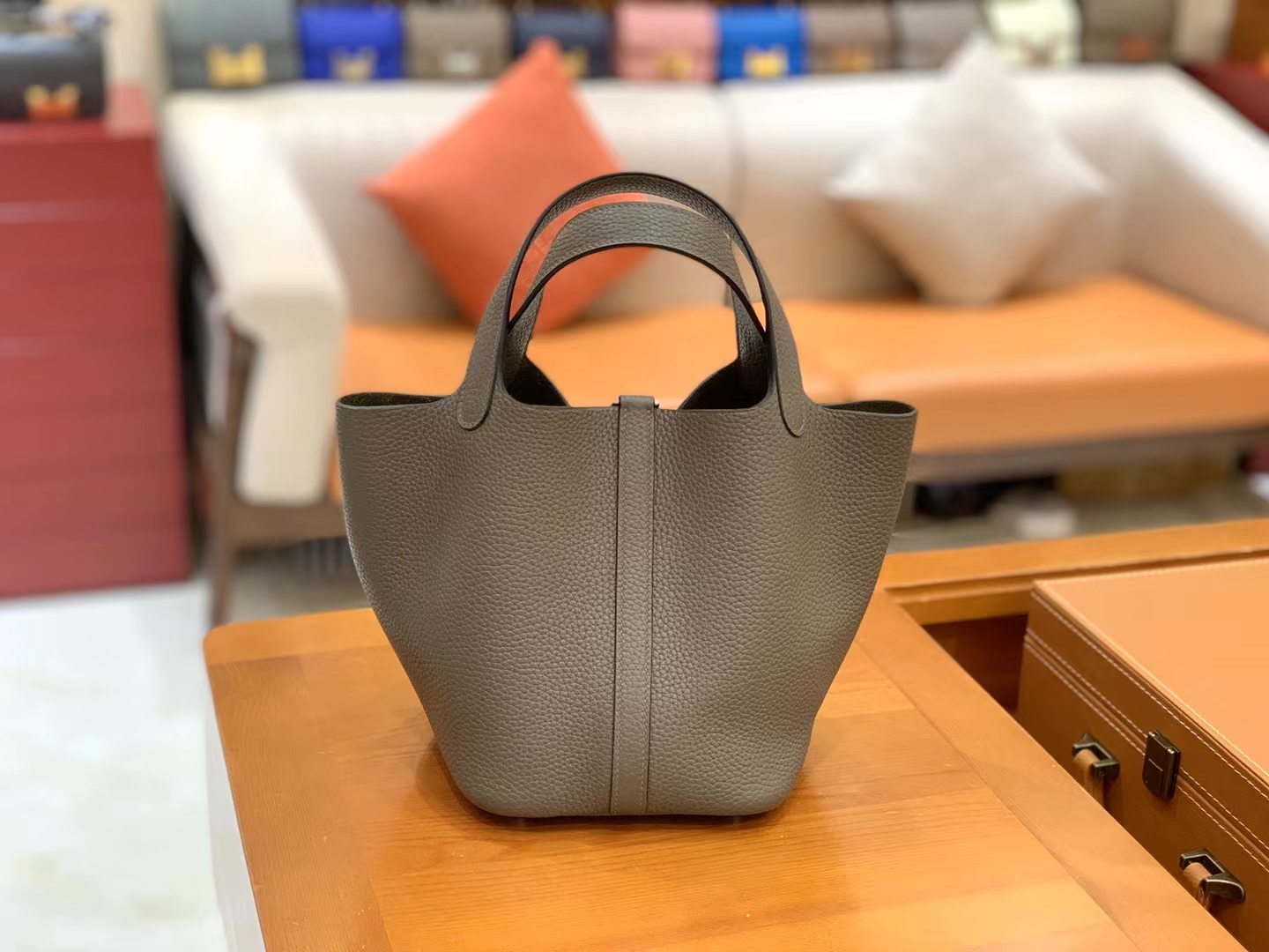 Hermès（爱马仕）Picotin 菜篮子 锡器灰 进口TC大牛皮 银扣 18cm 原版蜜蜡线 顶级手缝