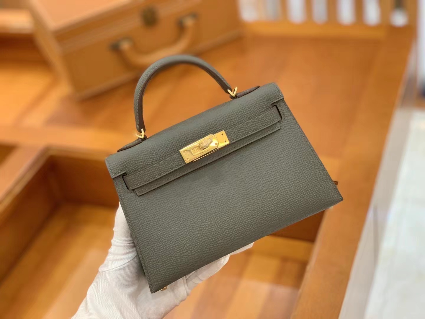 Hermès（爱马仕）新增现货 Mini kelly 迷你凯莉 Epsom 锡器灰 金扣 二代