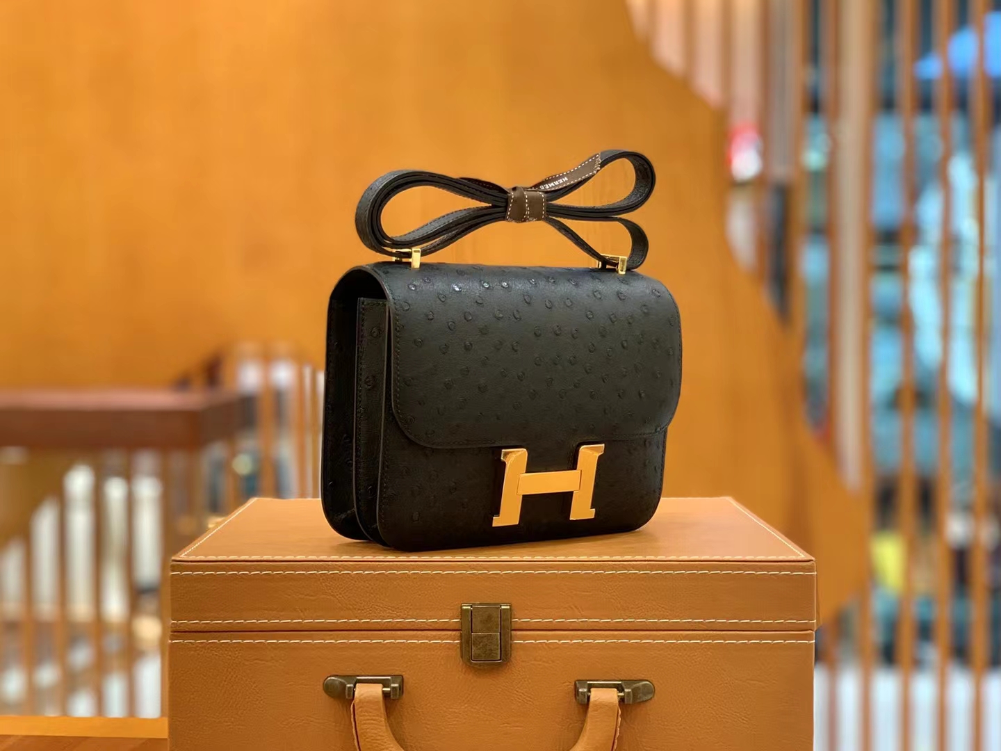 Hermès（爱马仕）Constance 康康 经典黑 南非KK鸵鸟皮 金扣 19cm 原版蜜蜡线 顶级手缝