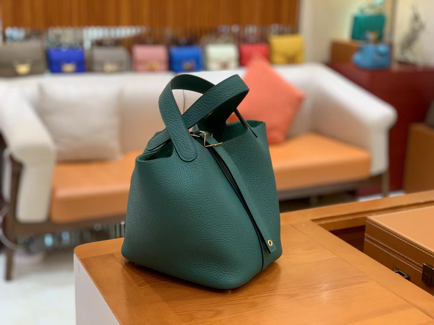Hermès（爱马仕）Picotin 菜篮子 孔雀绿 进口TC大牛皮 金扣 18cm 原版蜜蜡线 顶级手缝