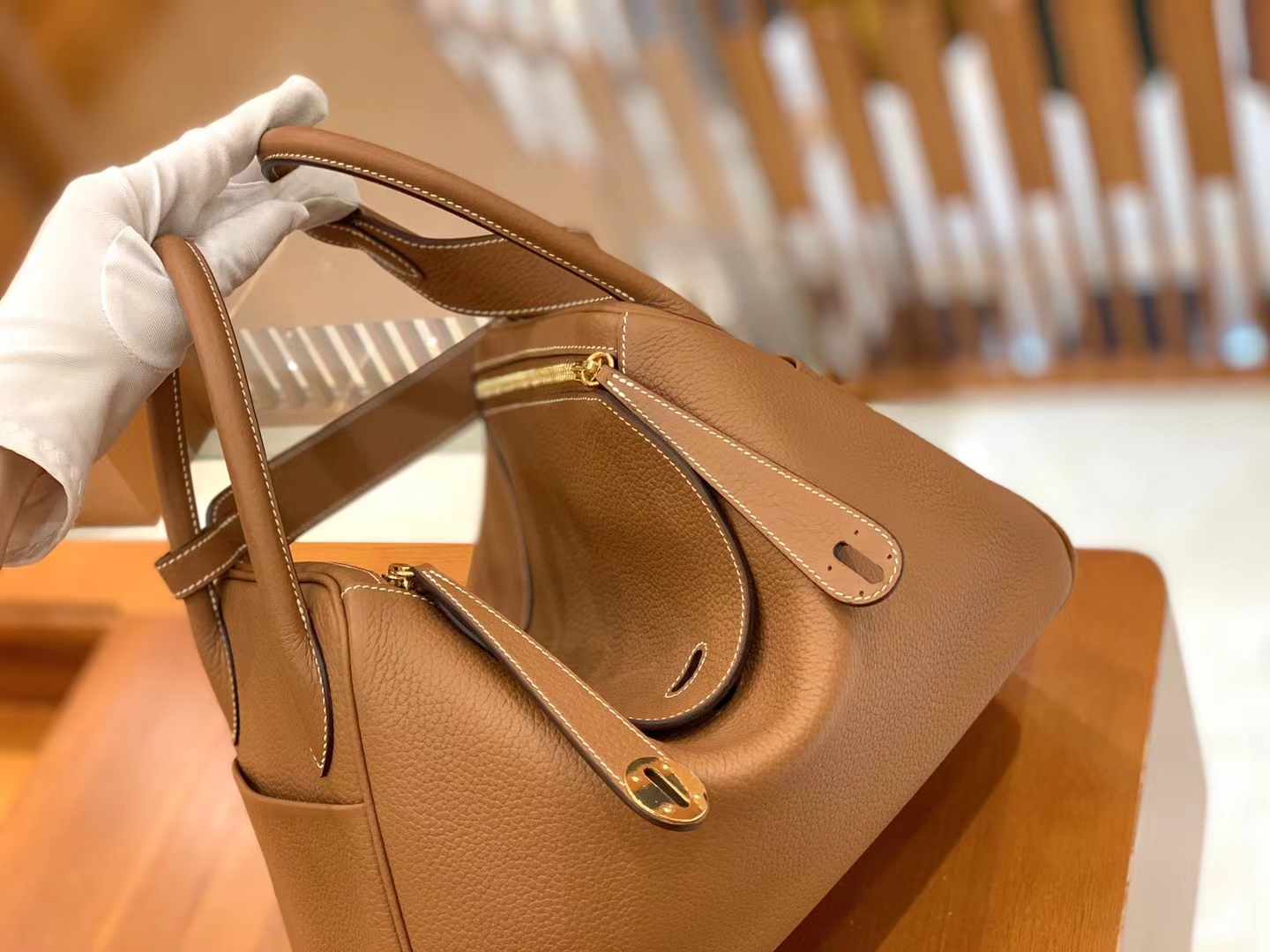 Hermès（爱马仕）Lindy 琳迪包 金棕 进口TC大牛皮 金扣 30cm 原版蜜蜡线 顶级手缝