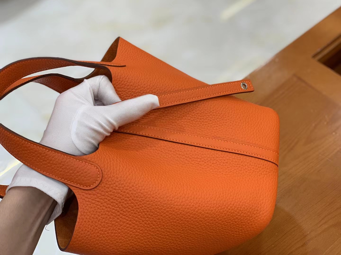 Hermès（爱马仕）Picotin 菜篮子 橙红 进口TC大牛皮 银扣 18cm 原版蜜蜡线 顶级手缝