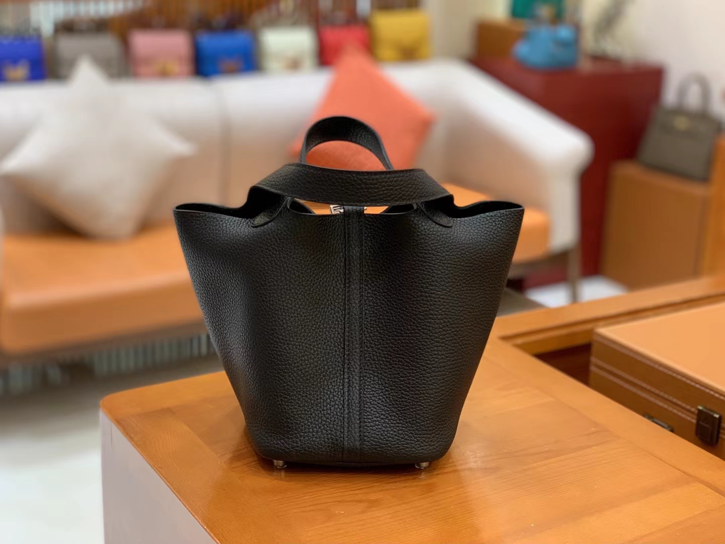 Hermès（爱马仕）Picotin 菜篮子 经典黑 进口TC大牛皮 银扣 18cm 原版蜜蜡线 顶级手缝
