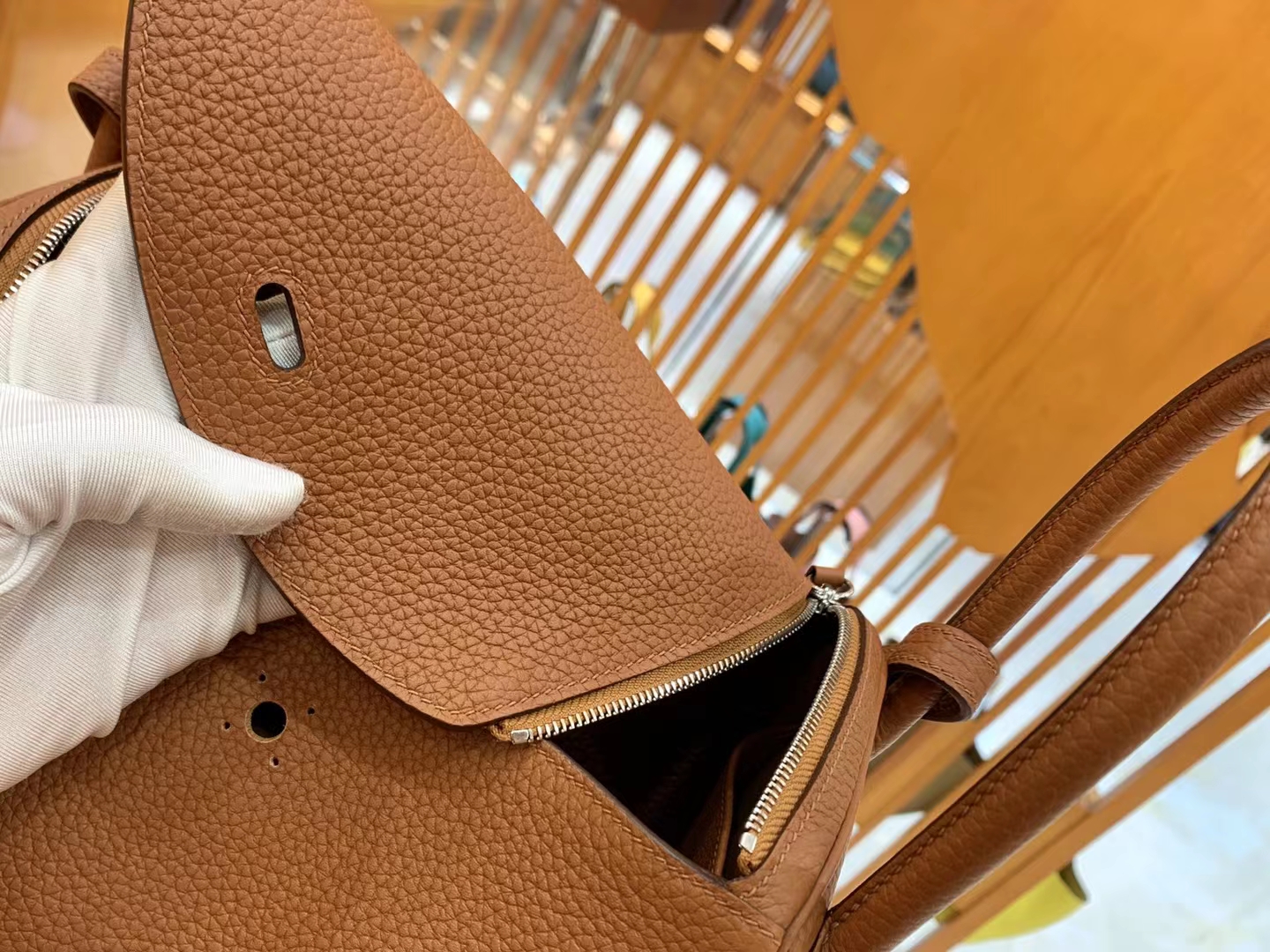 Hermès（爱马仕）Lindy 琳迪包 焦糖色 进口TC大牛皮 银扣 26cm 原版蜜蜡线 顶级手缝