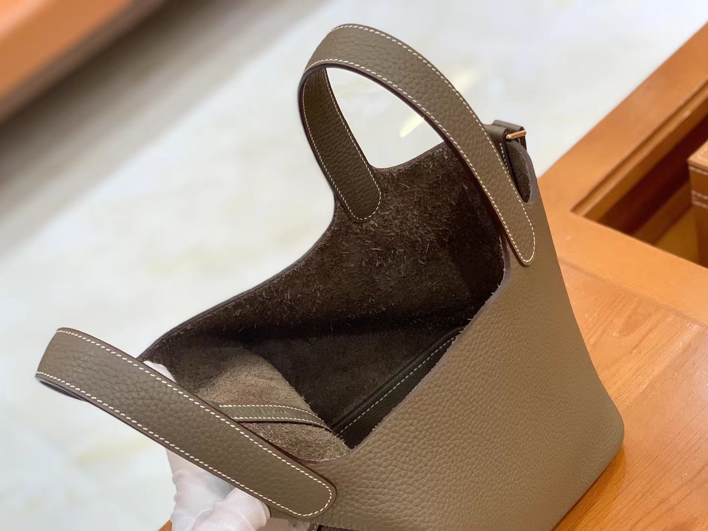 Hermès（爱马仕）Picotin 菜篮子 大象灰 进口TC大牛皮 金扣 18cm 原版蜜蜡线 顶级手缝