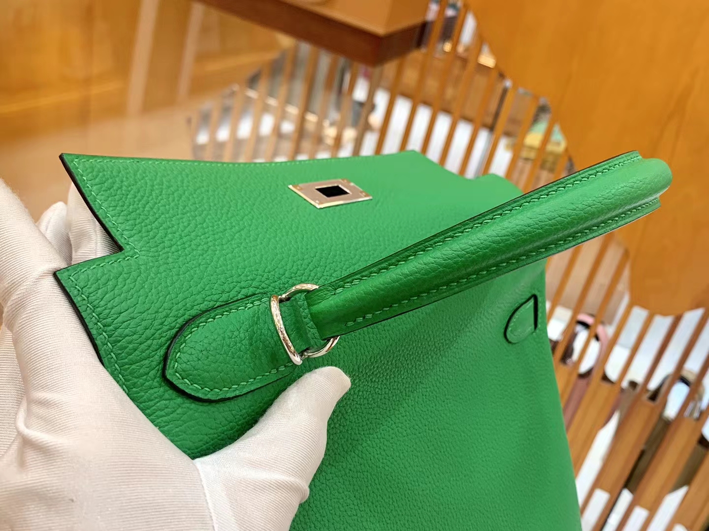 Hermès（爱马仕）Kelly 凯莉包 竹子绿 Togo小牛皮 银扣 28cm 原版蜜蜡线 顶级手缝