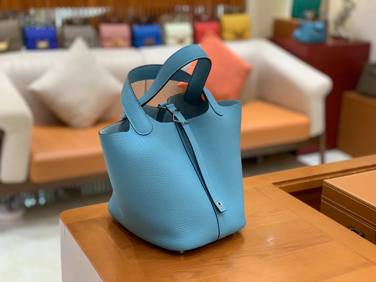 Hermès（爱马仕）Picotin 菜篮子 北方蓝 进口TC大牛皮 银扣 18cm 原版蜜蜡线 顶级手缝