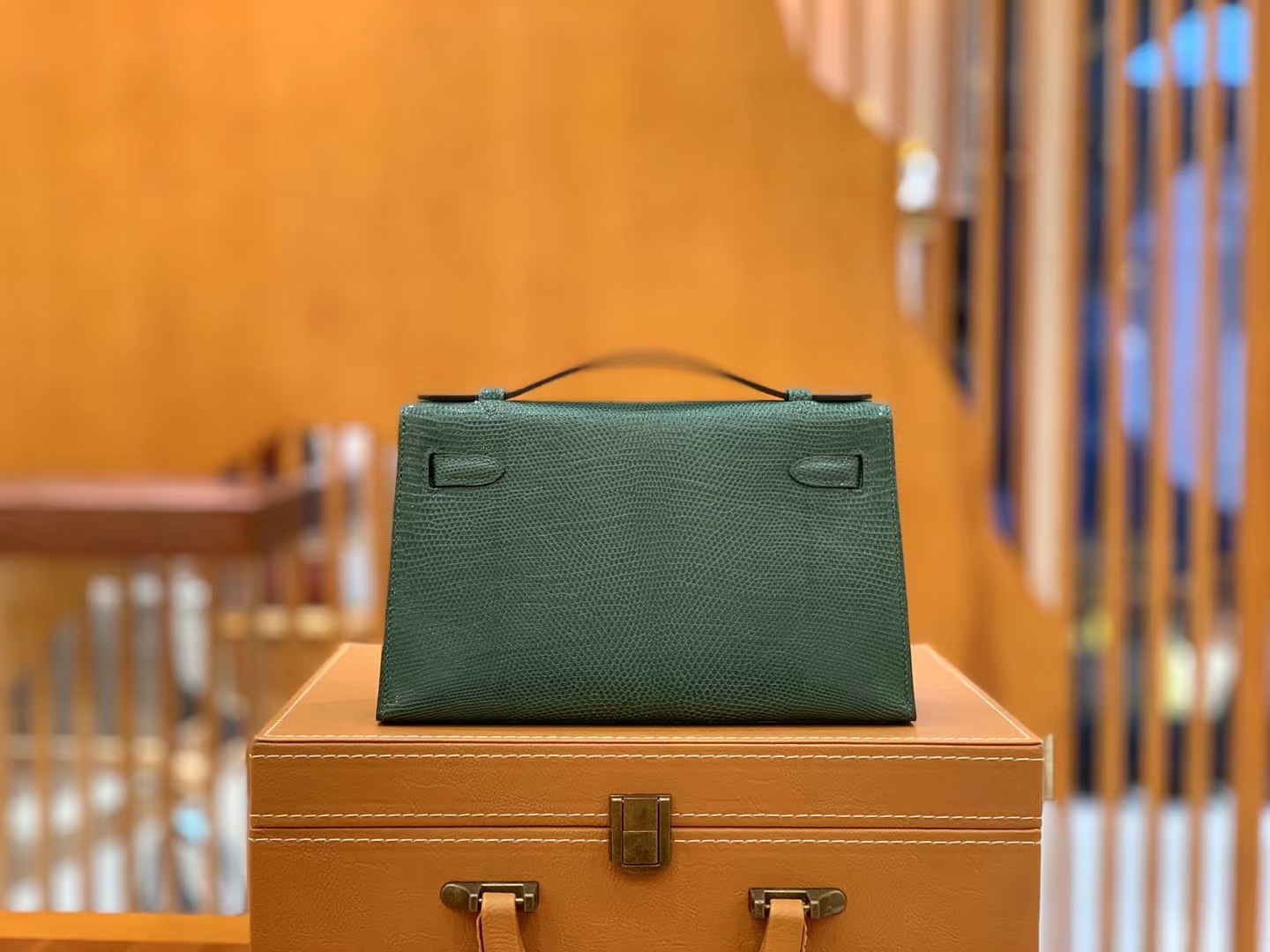 Hermès（爱马仕）Mini Kelly 迷你凯莉 孔雀绿 野生蜥蜴皮 金扣 一代 原版蜜蜡线 顶级手缝