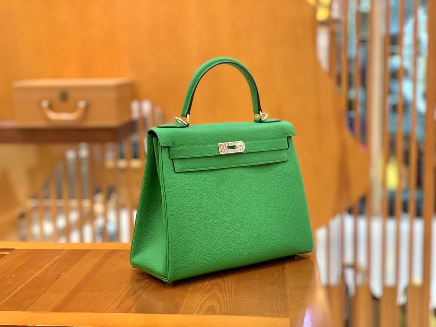 Hermès（爱马仕）Kelly 凯莉包 竹子绿 Togo小牛皮 银扣 28cm 原版蜜蜡线 顶级手缝