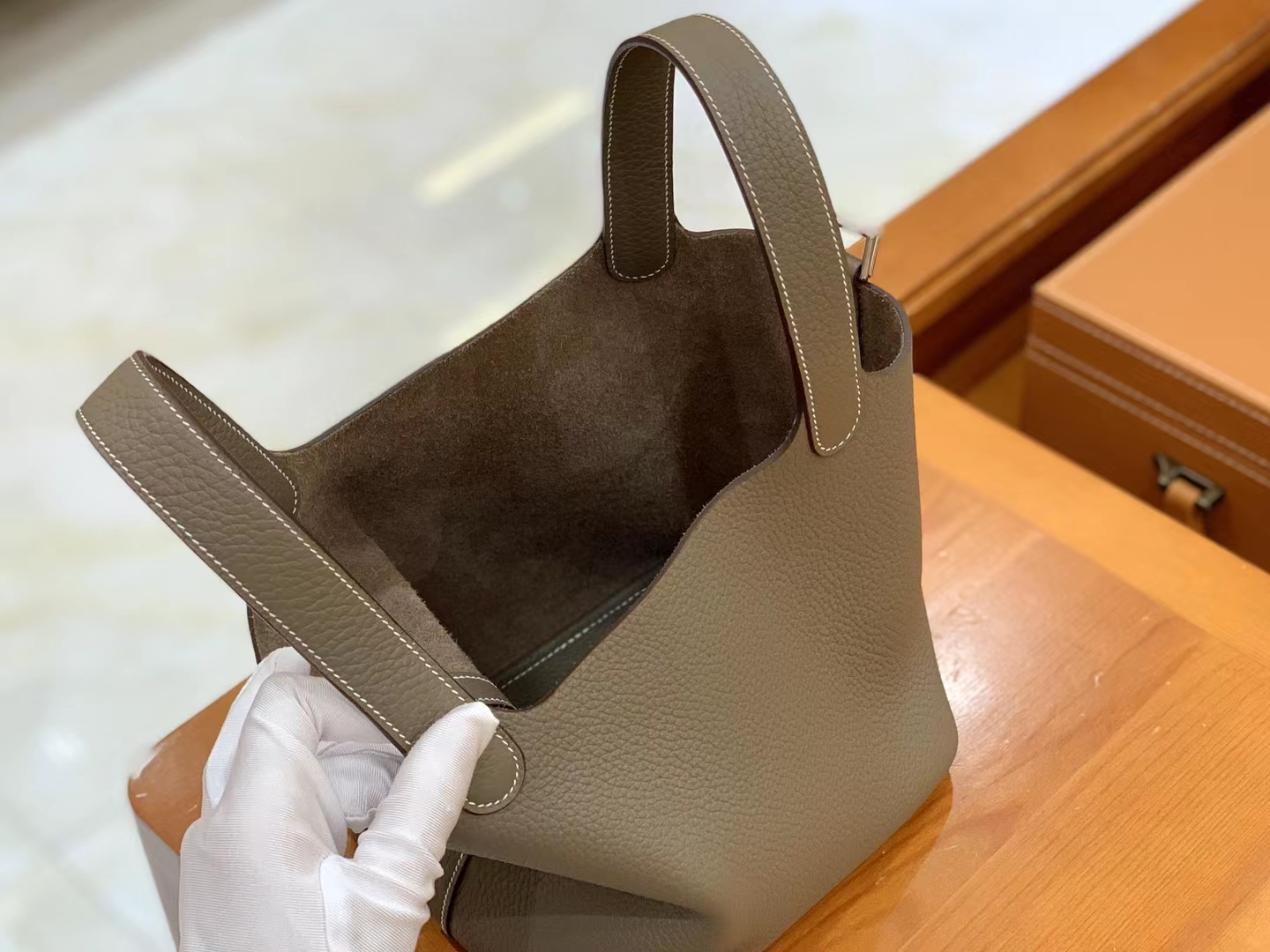 Hermès（爱马仕）Picotin 菜篮子 大象灰 进口TC大牛皮 银扣 18cm 原版蜜蜡线 顶级手缝