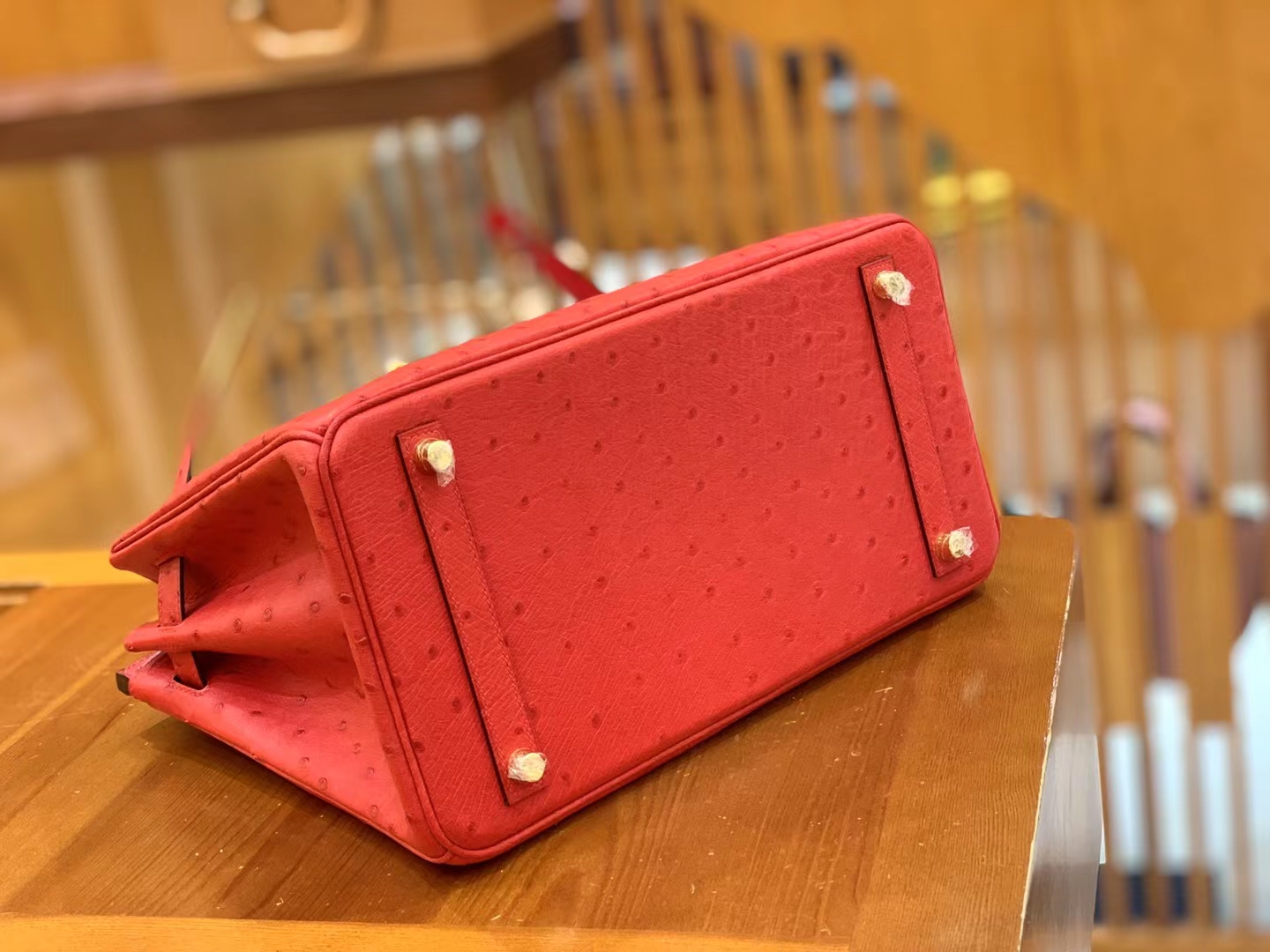Hermès（爱马仕）Birkin 铂金包 南非KK鸵鸟皮 大红色 金扣 30cm 原版蜜蜡线 顶级手缝