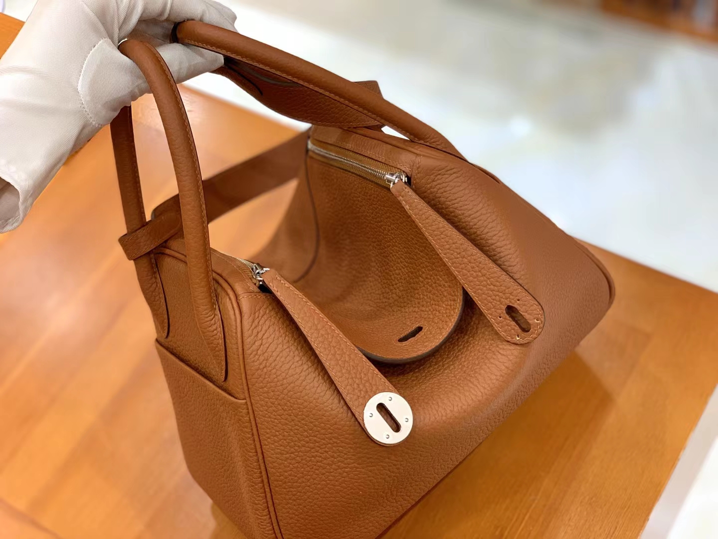 Hermès（爱马仕）Lindy 琳迪包 焦糖色 进口TC大牛皮 银扣 26cm 原版蜜蜡线 顶级手缝